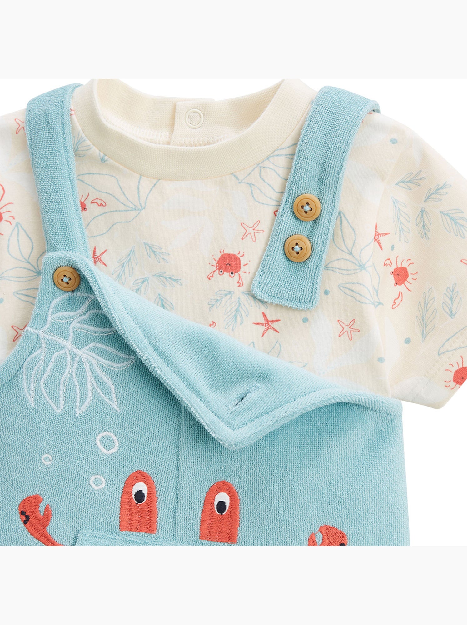 Ensemble salopette bébé en éponge et t-shirt cayo coco - Bleu