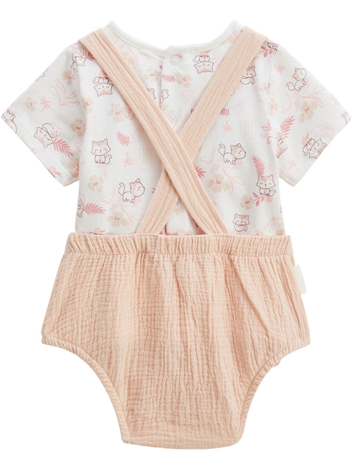 Ensemble salopette bébé en gaze de coton et t-shirt louison - Rose