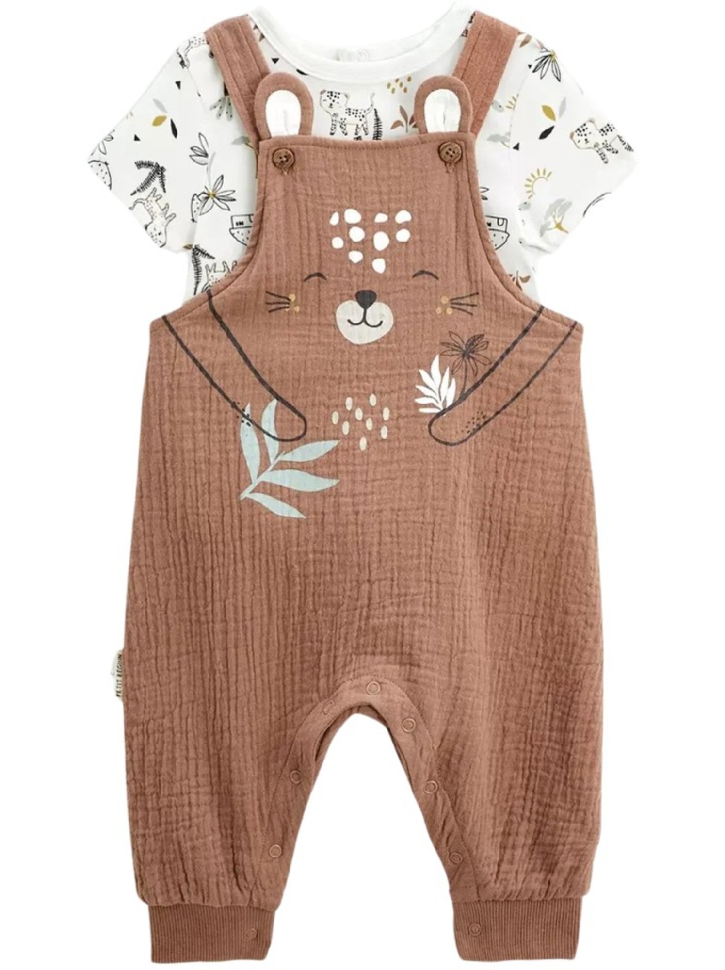 Ensemble salopette bébé en gaze de coton et t-shirt yao - Marron