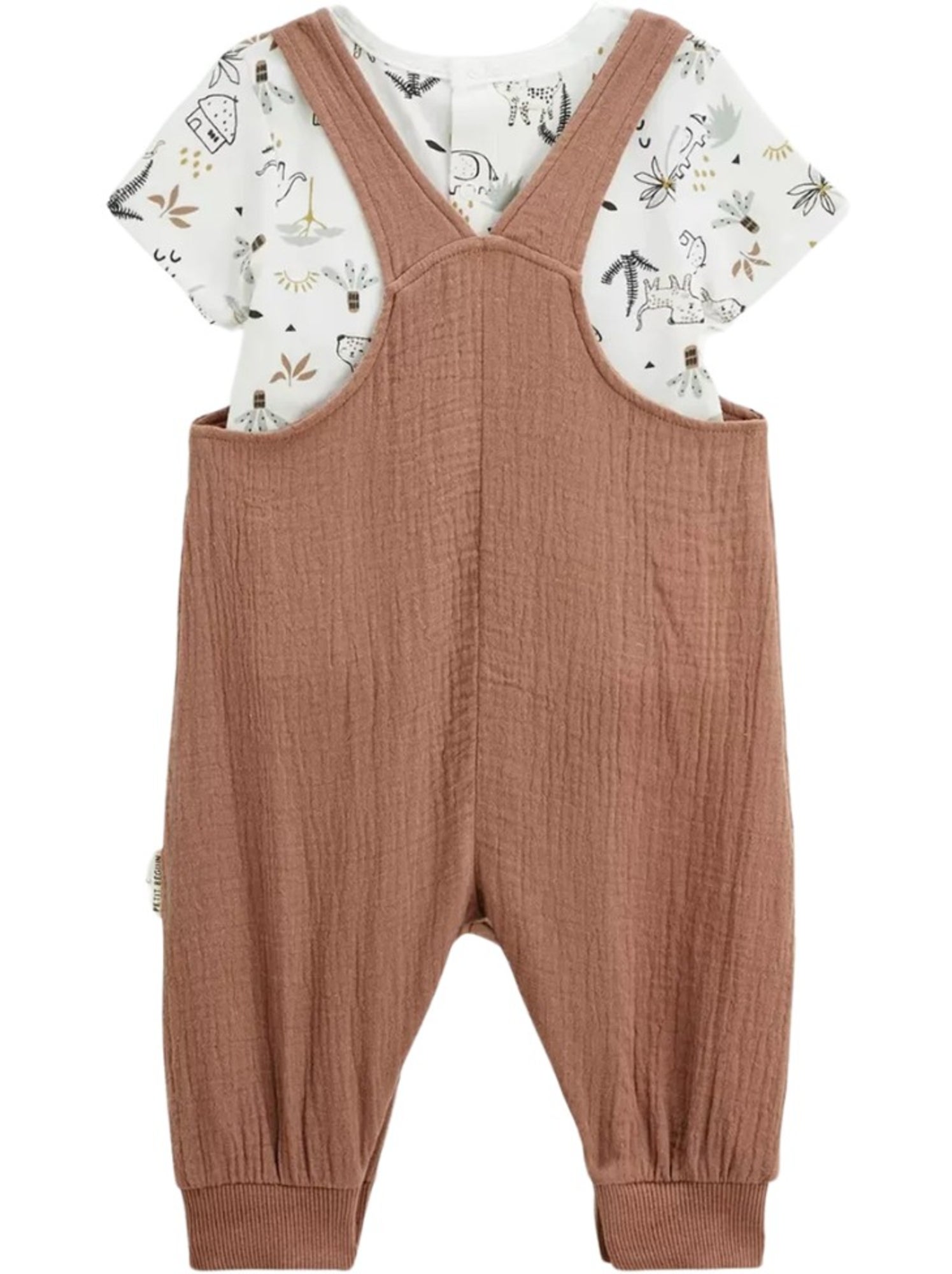 Ensemble salopette bébé en gaze de coton et t-shirt yao - Marron