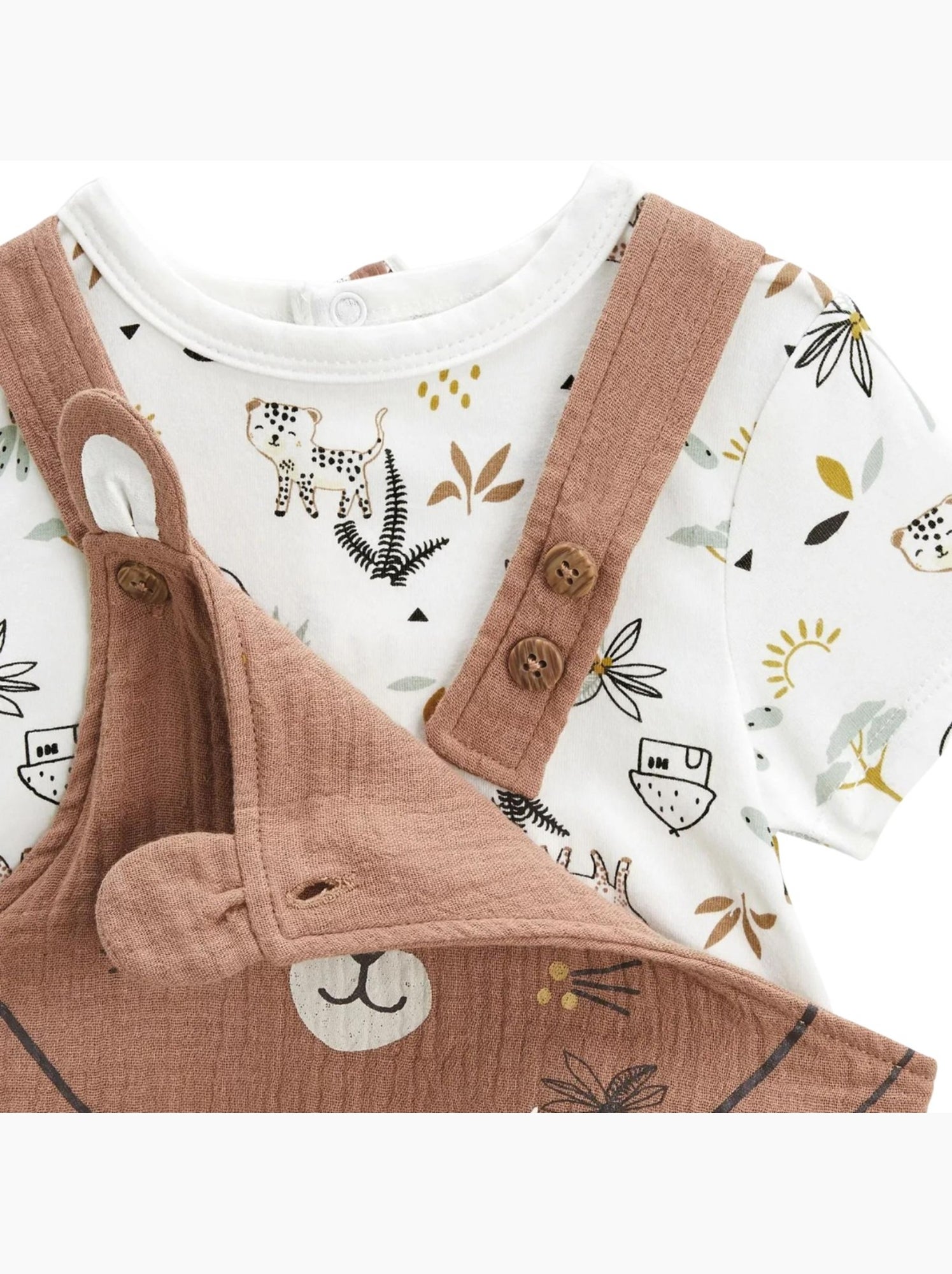 Ensemble salopette bébé en gaze de coton et t-shirt yao - Marron