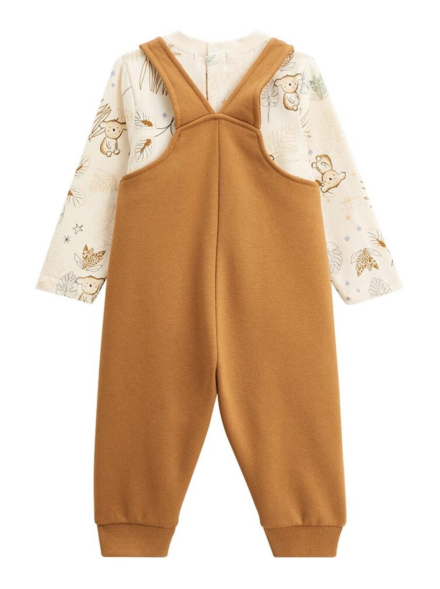 Ensemble salopette bébé en molleton et t-shirt constellation - Camel