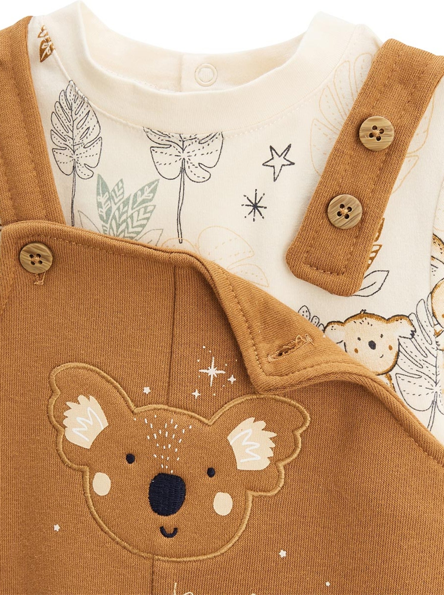 Ensemble salopette bébé en molleton et t-shirt constellation - Camel