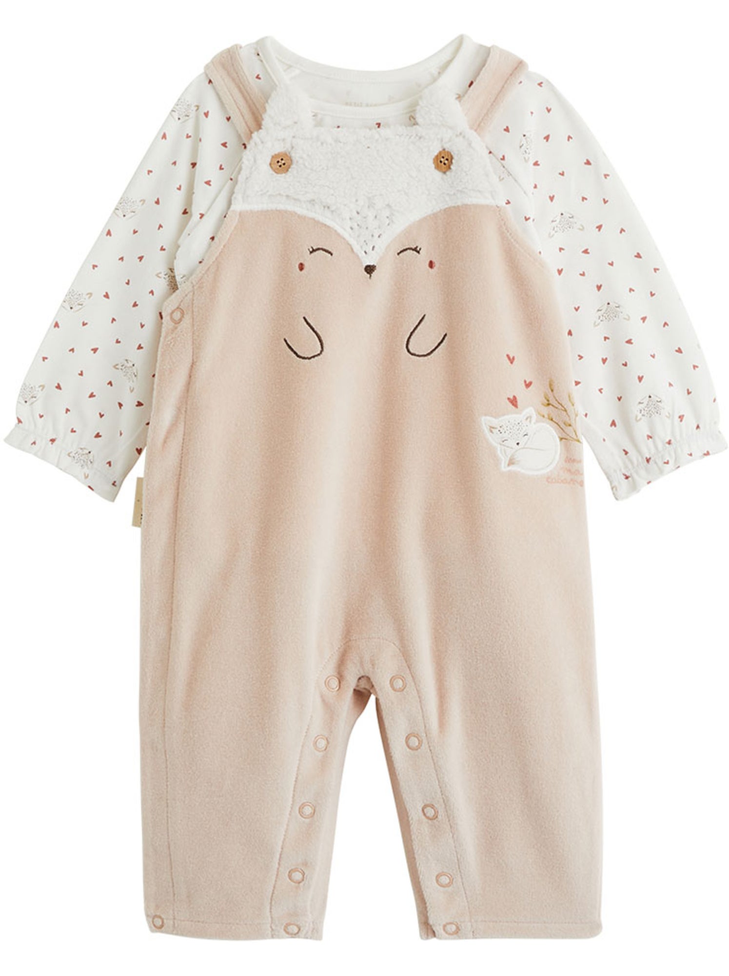 Ensemble salopette bébé en molleton et t-shirt doucette - Rose