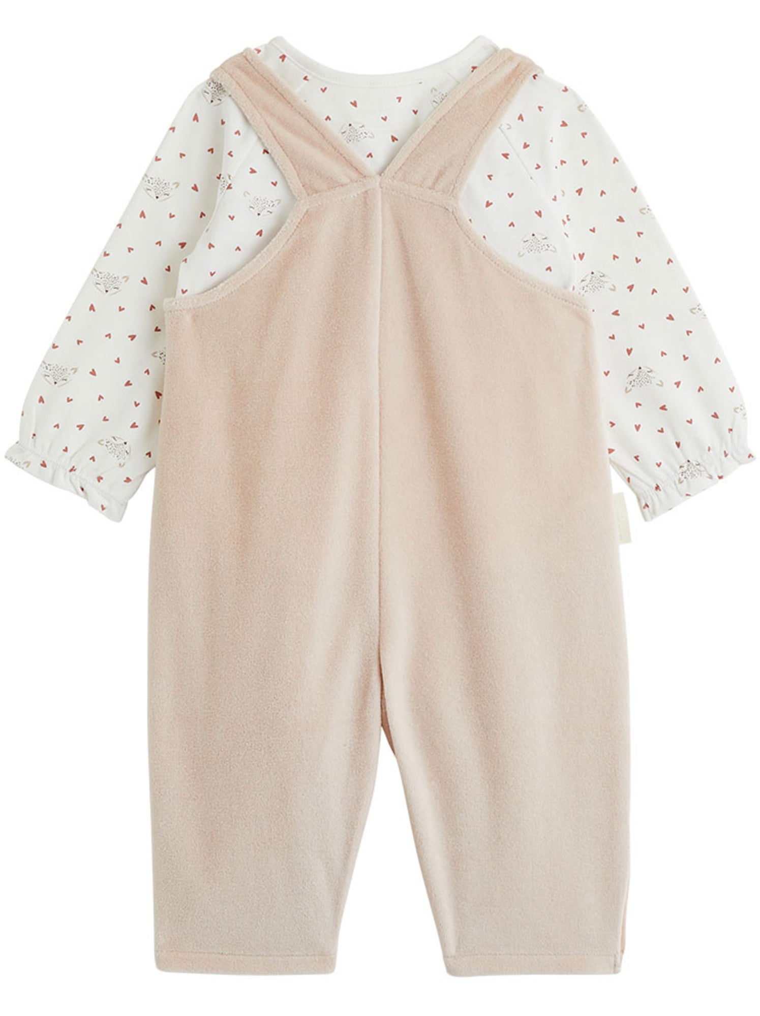 Ensemble salopette bébé en molleton et t-shirt doucette - Rose