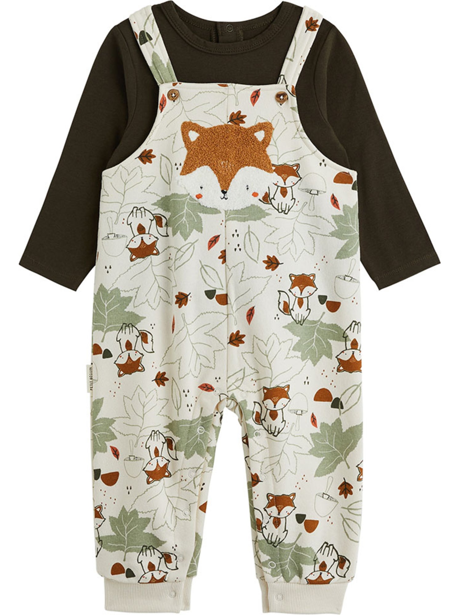 Ensemble salopette bébé en molleton et t-shirt ginkgo - Ecru