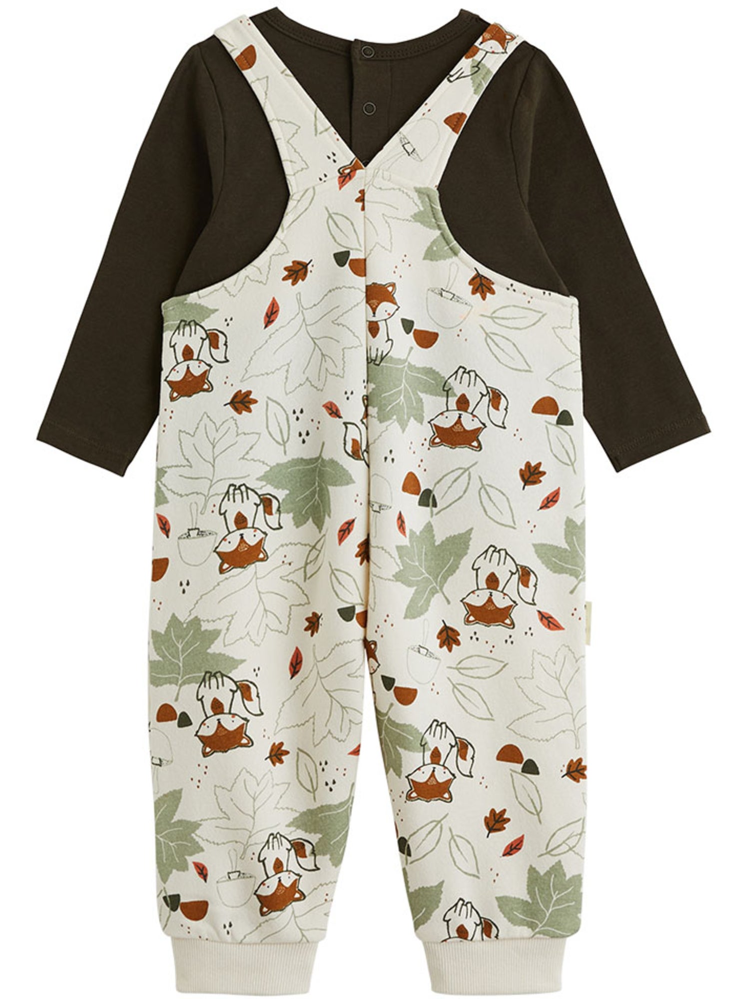 Ensemble salopette bébé en molleton et t-shirt ginkgo - Ecru