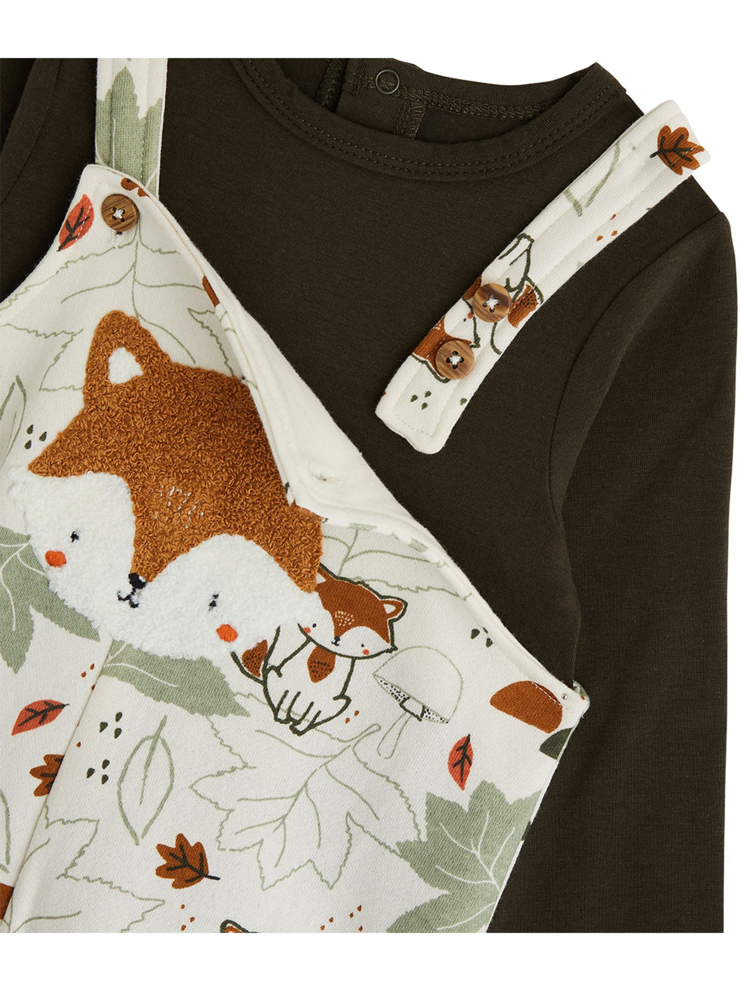 Ensemble salopette bébé en molleton et t-shirt ginkgo - Ecru