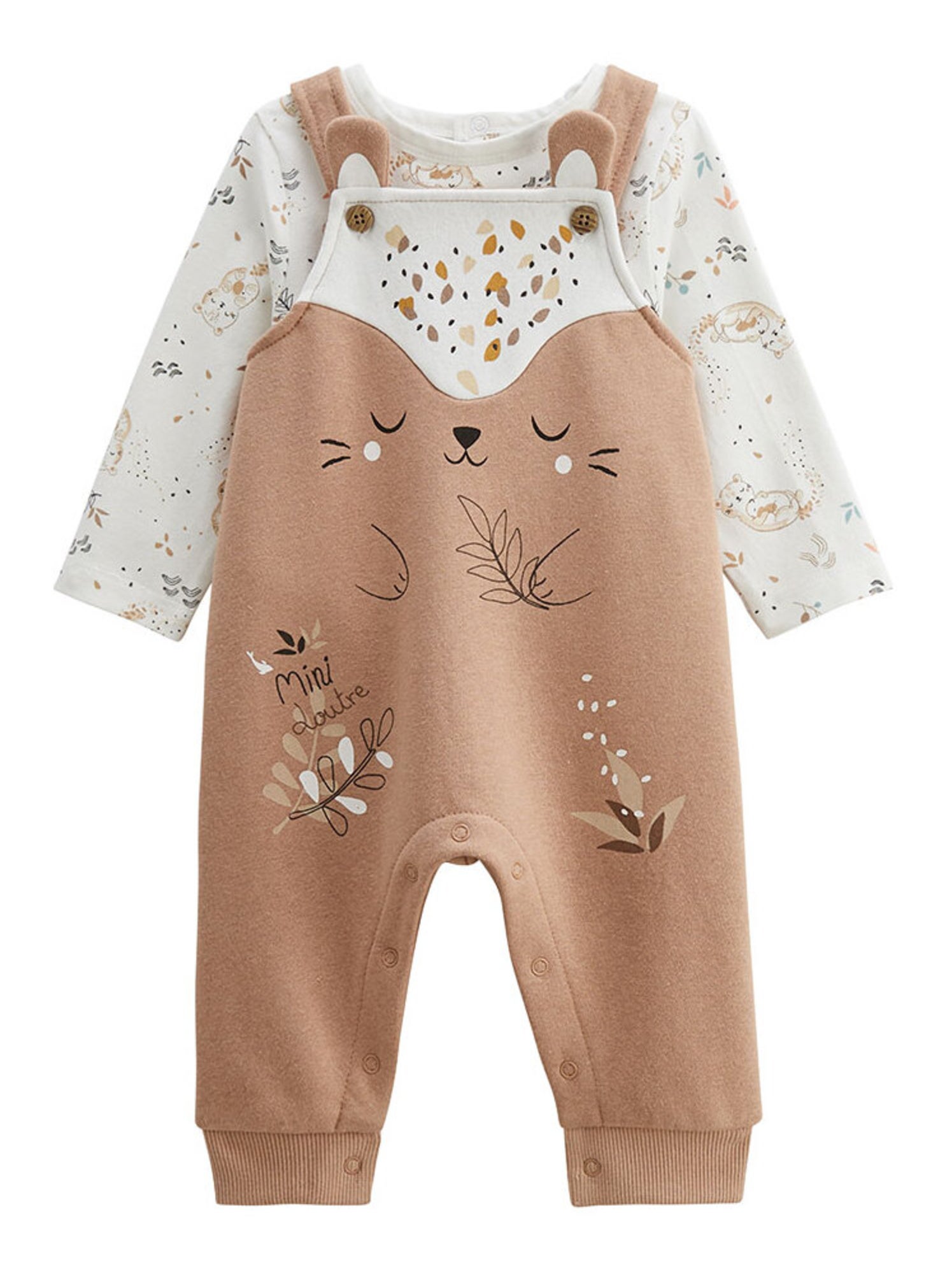 Ensemble salopette bébé en molleton et t-shirt mini loutre - Marron