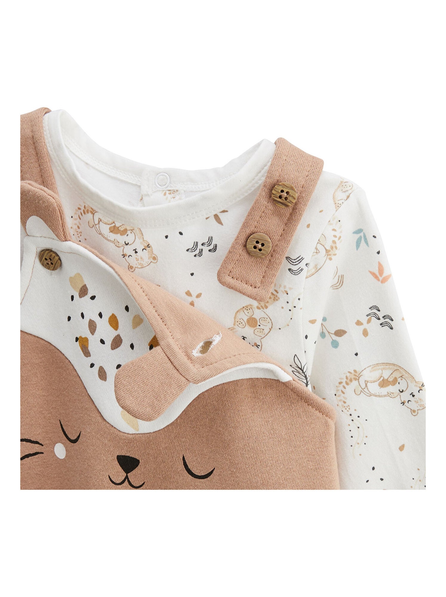 Ensemble salopette bébé en molleton et t-shirt mini loutre - Marron