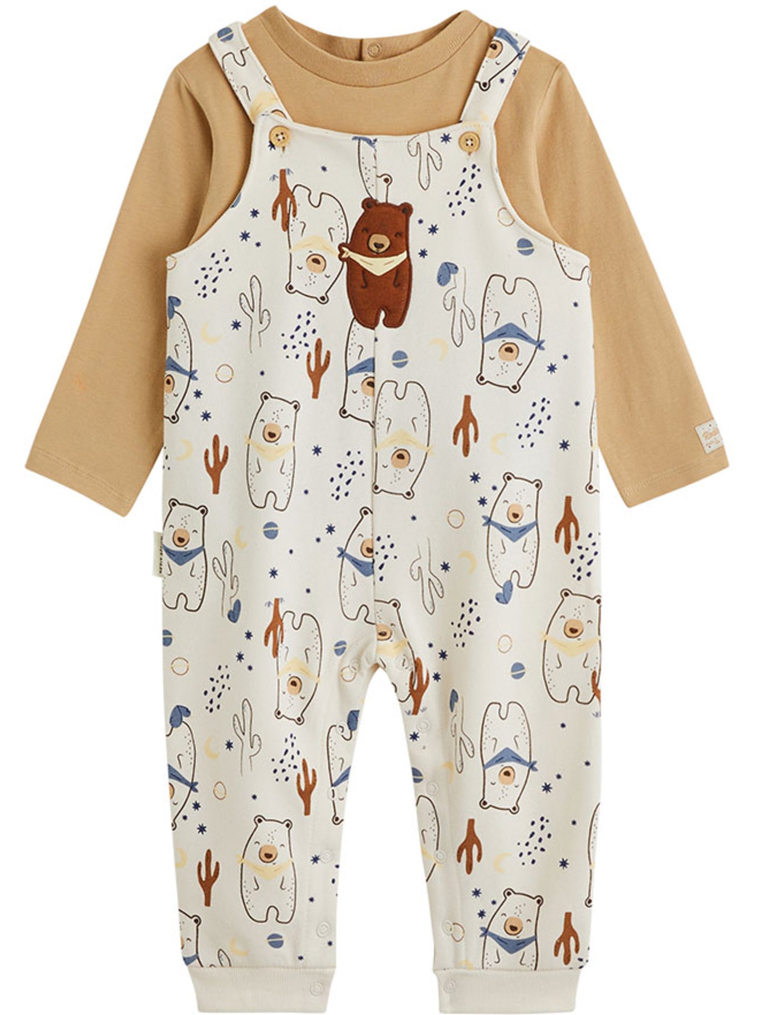 Ensemble salopette bébé en molleton et t-shirt moka - Ecru