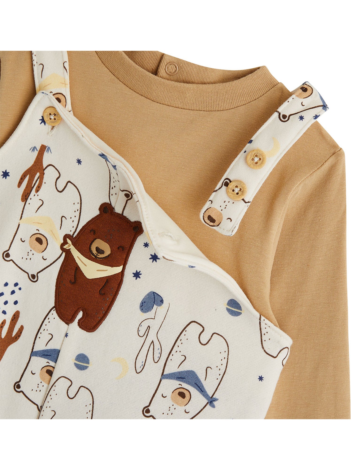 Ensemble salopette bébé en molleton et t-shirt moka - Ecru