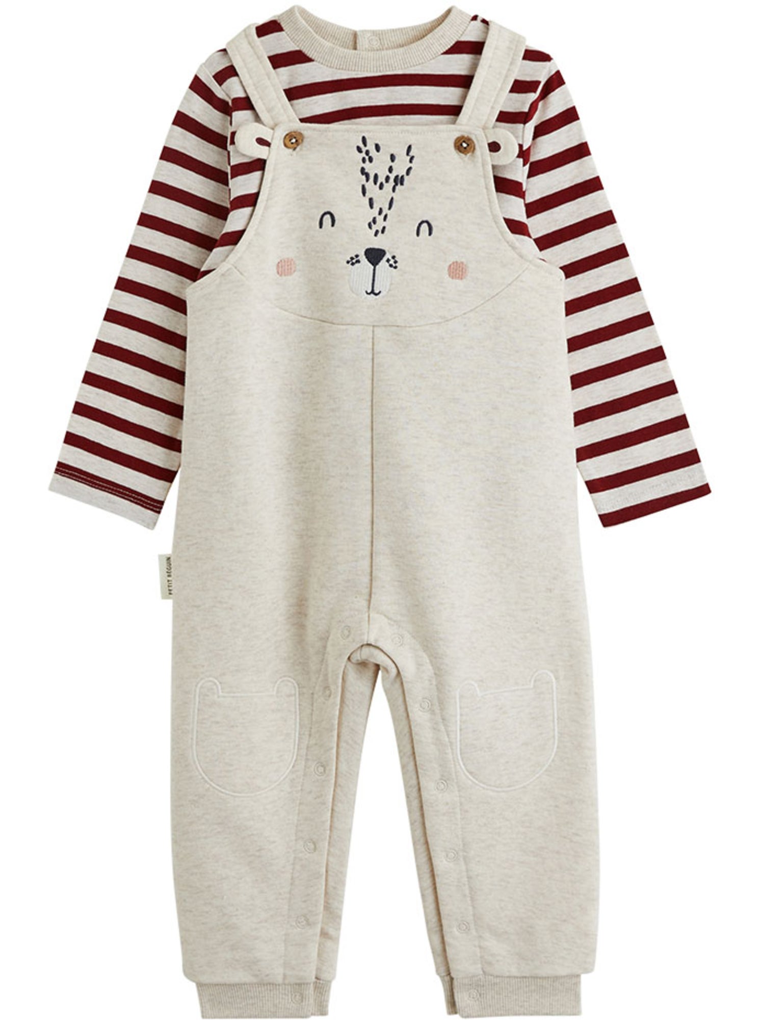 Ensemble salopette bébé en molleton et t-shirt pistache - Beige