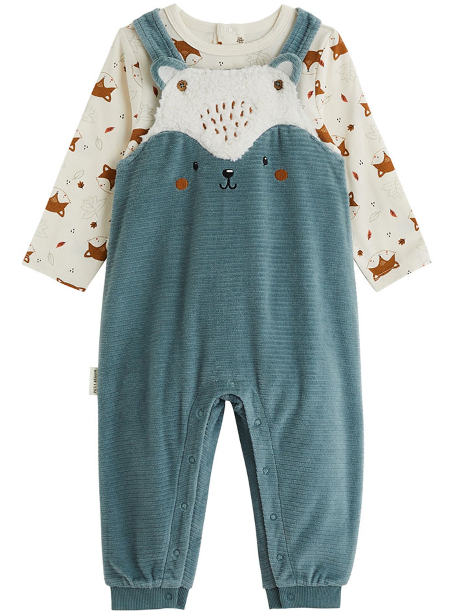 Ensemble salopette bébé en velours côtelé et t-shirt ginkgo - Vert