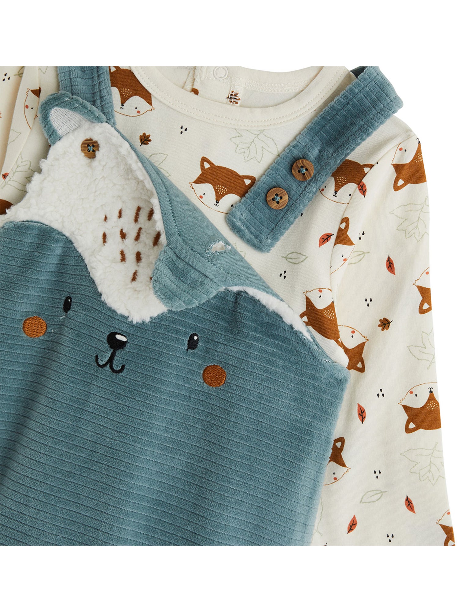 Ensemble salopette bébé en velours côtelé et t-shirt ginkgo - Vert