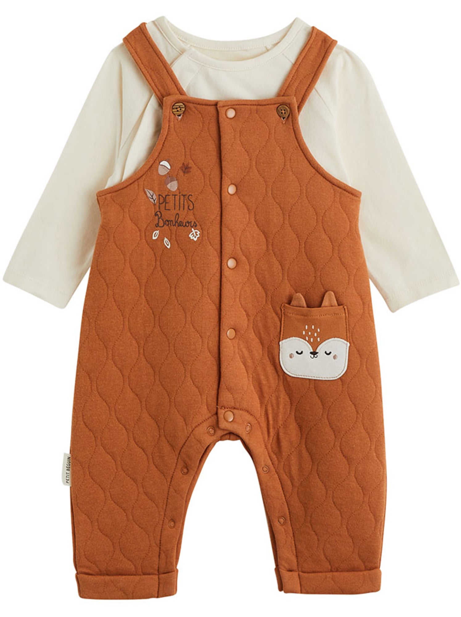 Ensemble salopette bébé matelassé et t-shirt caramel - Marron
