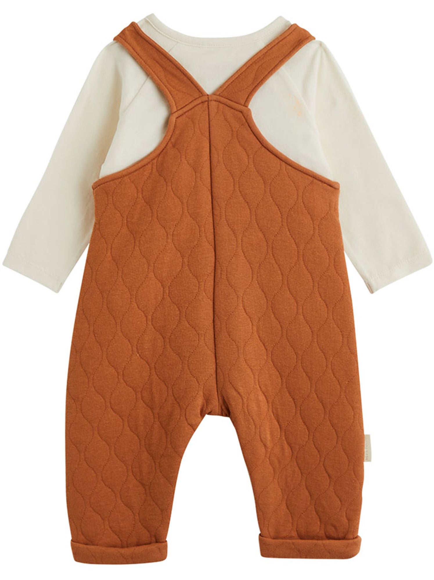 Ensemble salopette bébé matelassé et t-shirt caramel - Marron