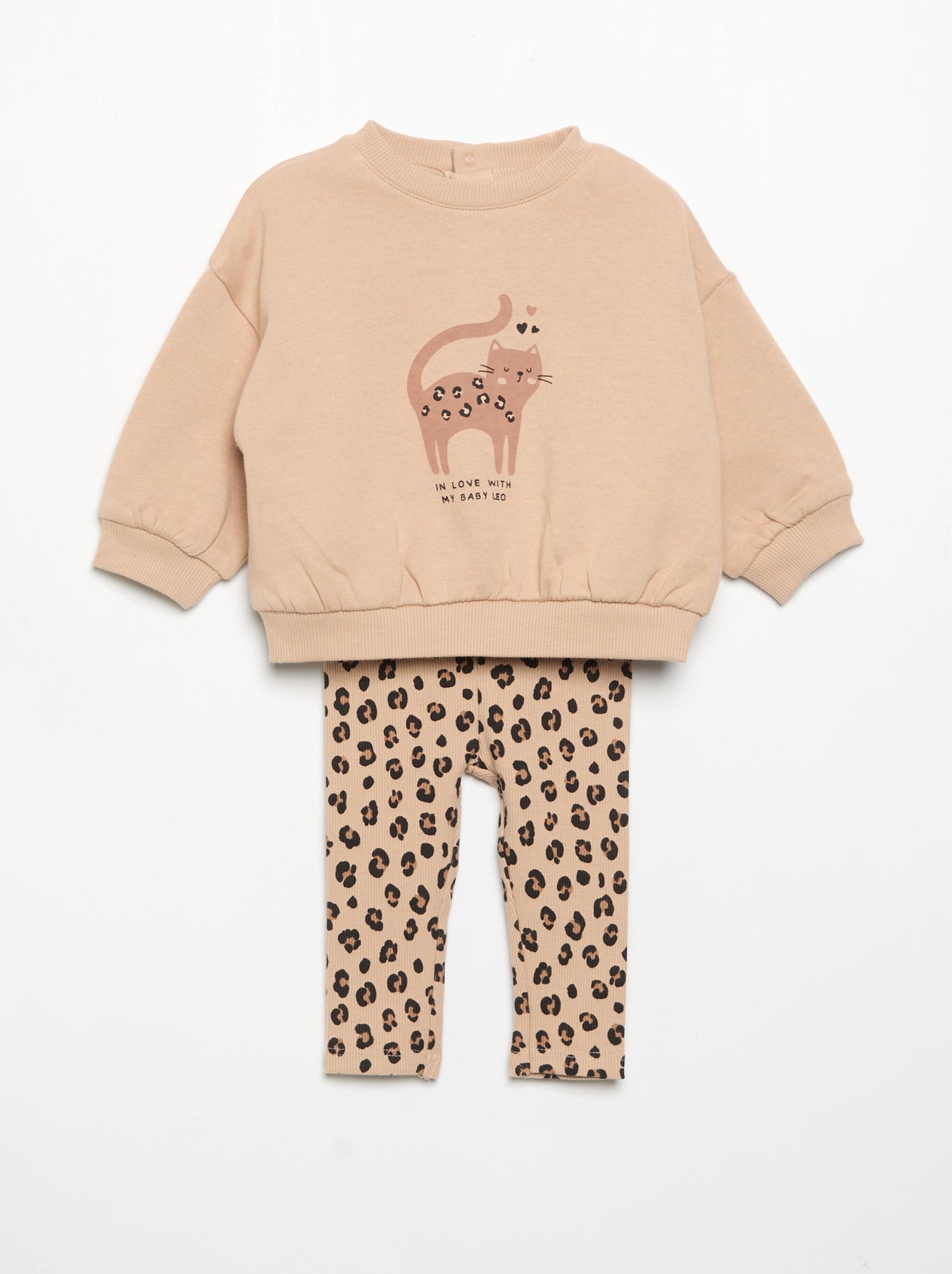Ensemble sweat imprimé + legging - Beige