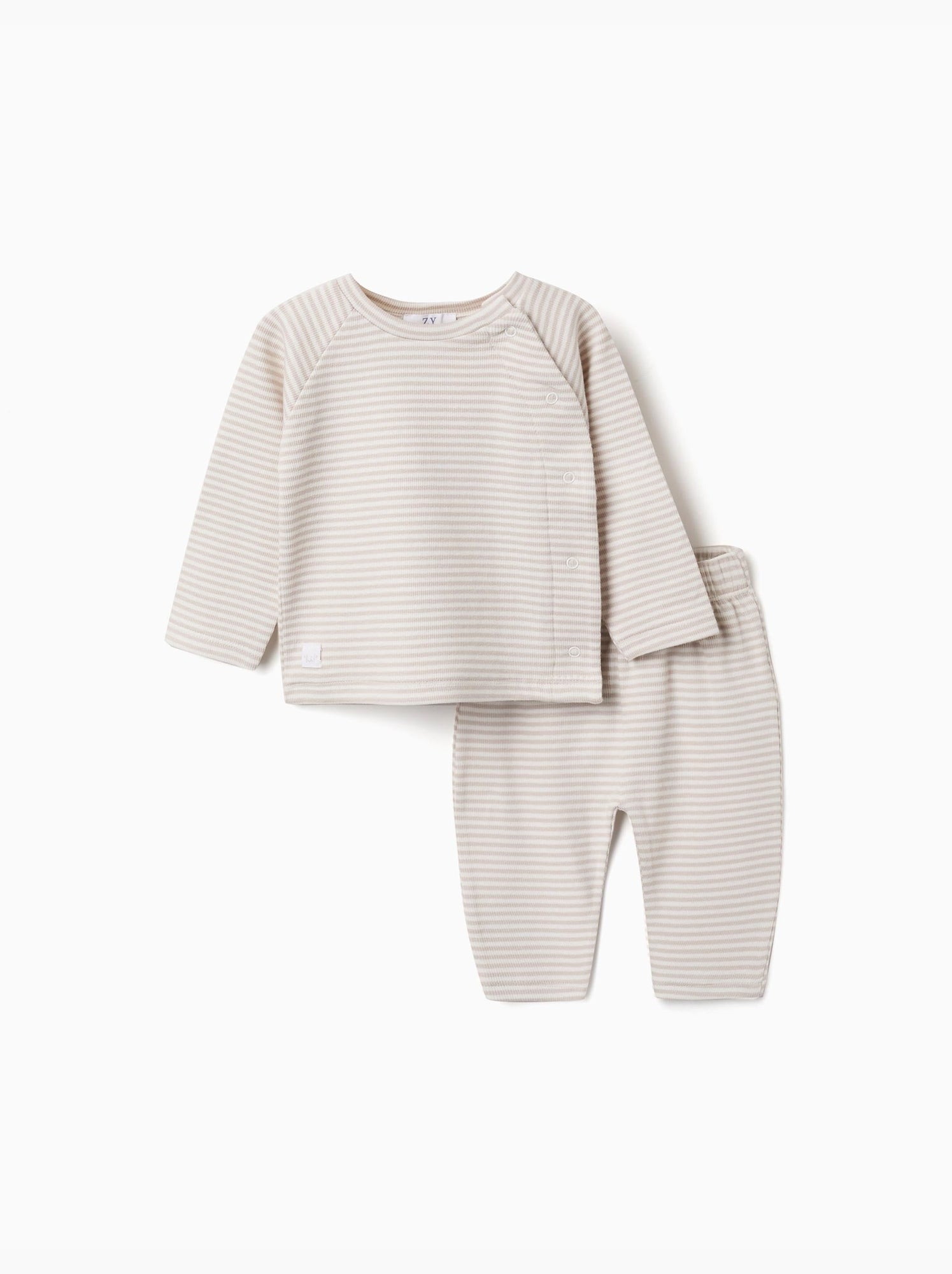 Ensemble t-shirt à manches longues et pantalon à rayures - Blanc