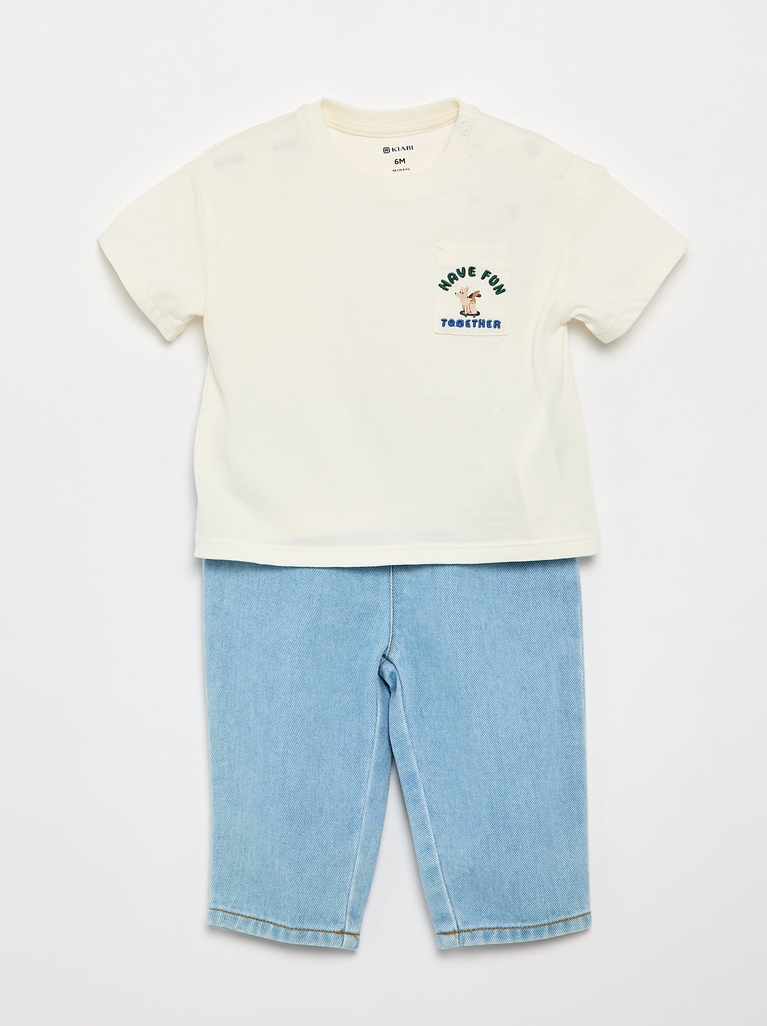 Ensemble t-shirt + pantalon denim - 2 pièces - Blanc