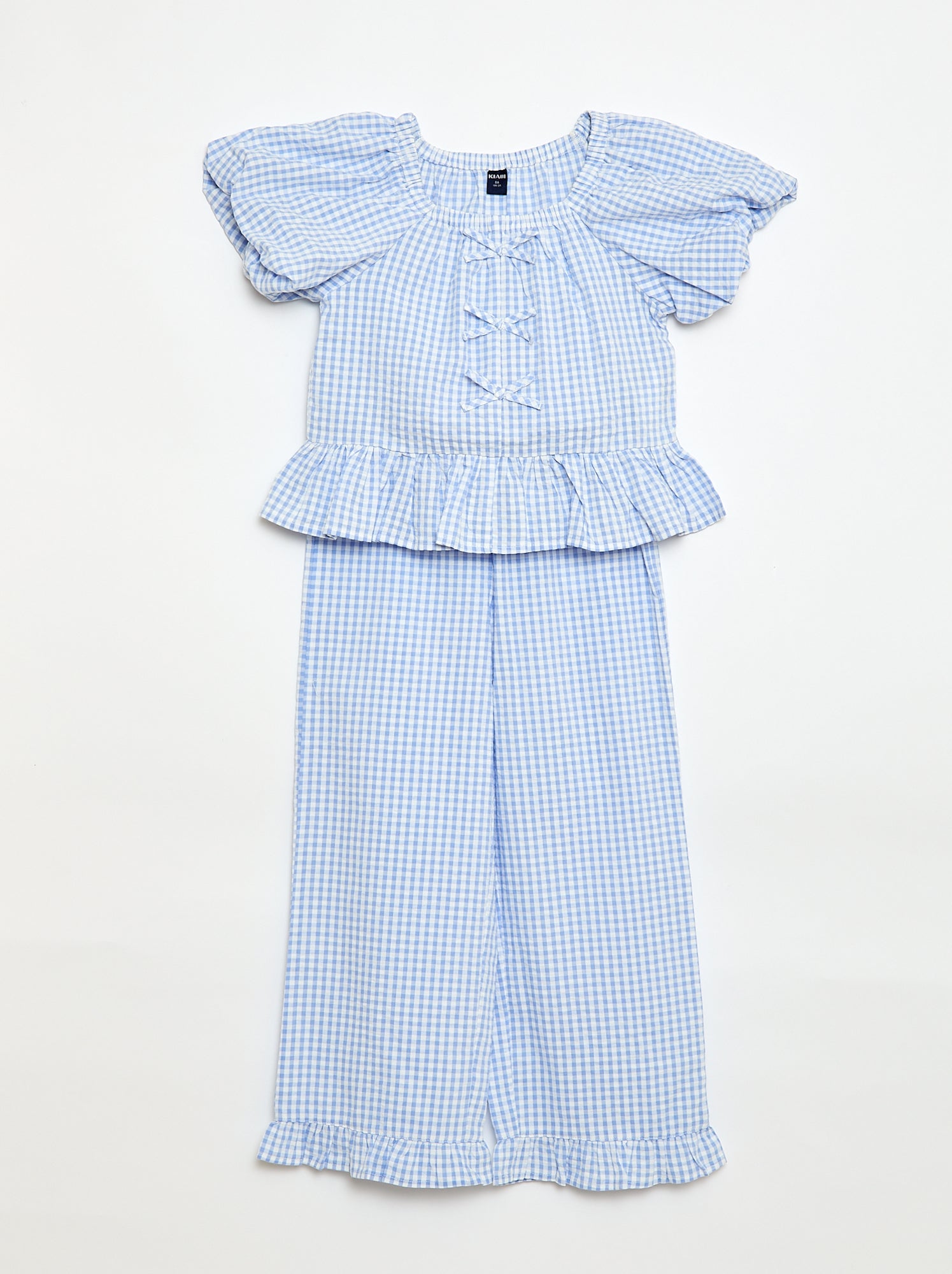 Ensemble top + pantalon avec détails en coton - Bleu