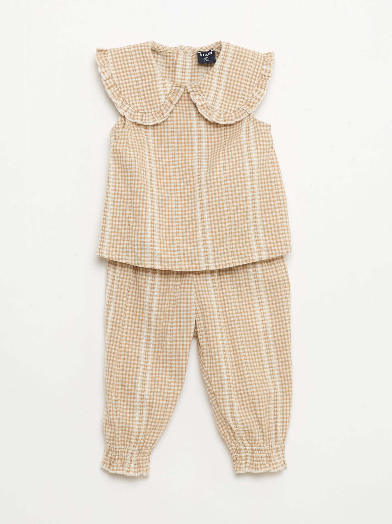 Ensemble vichy 2 pièces blouse + pantalon - Marron