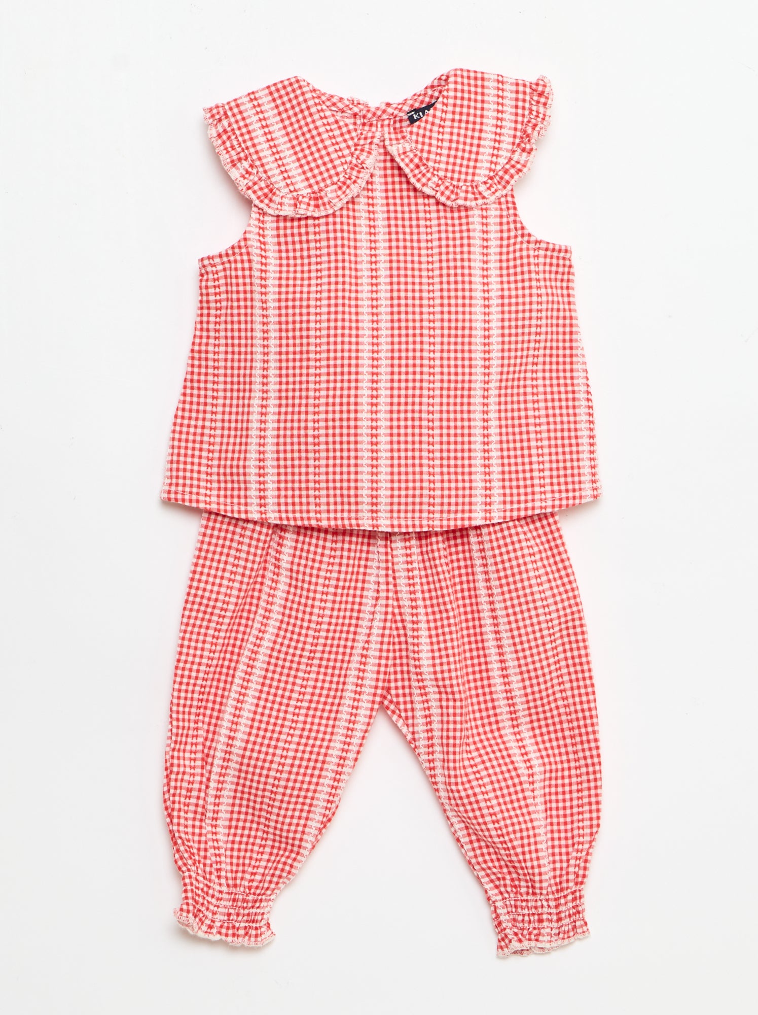 Ensemble vichy 2 pièces blouse + pantalon - Rouge