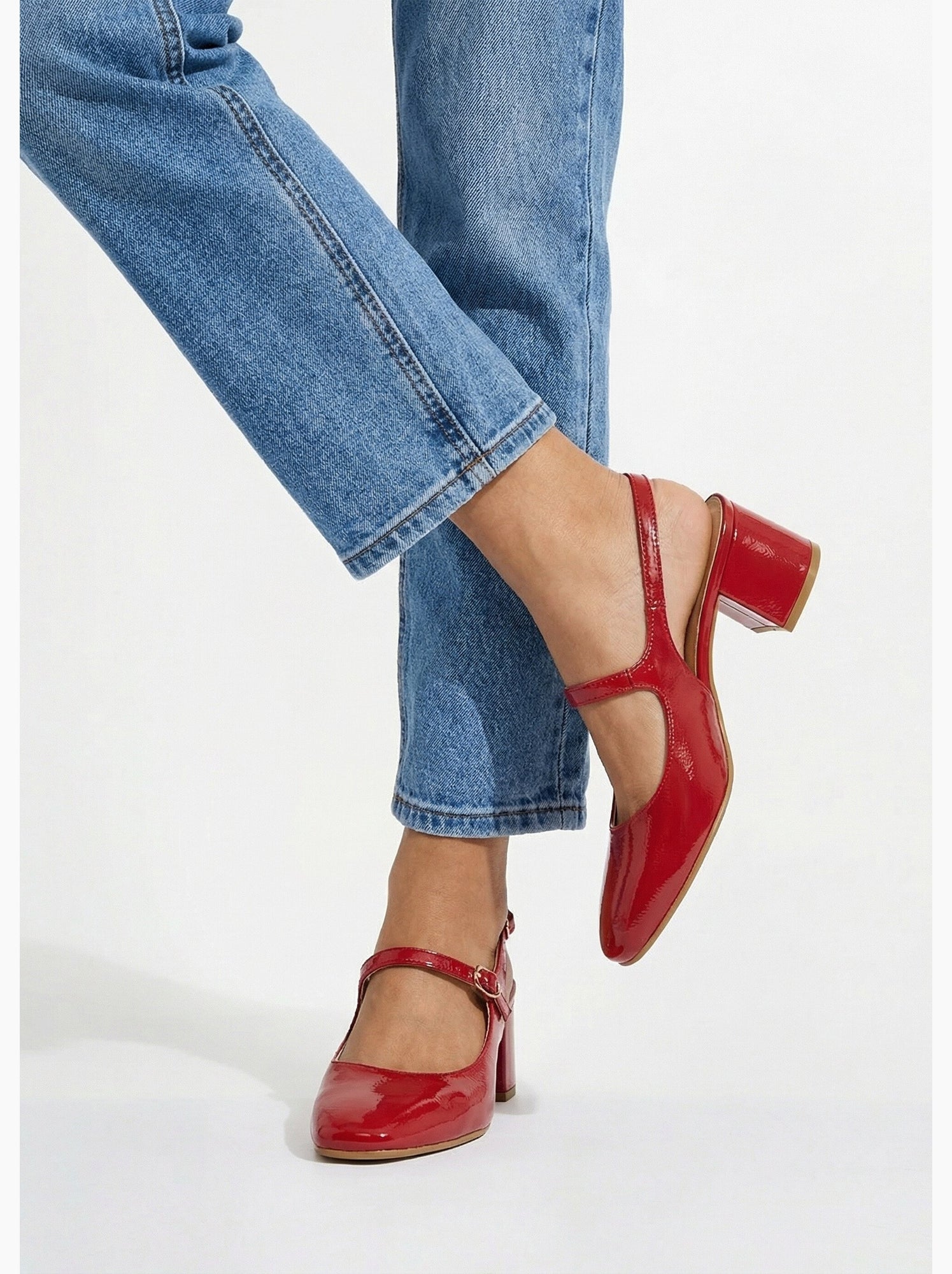 Escarpins babies vernis talon carré - afibel - Rouge
