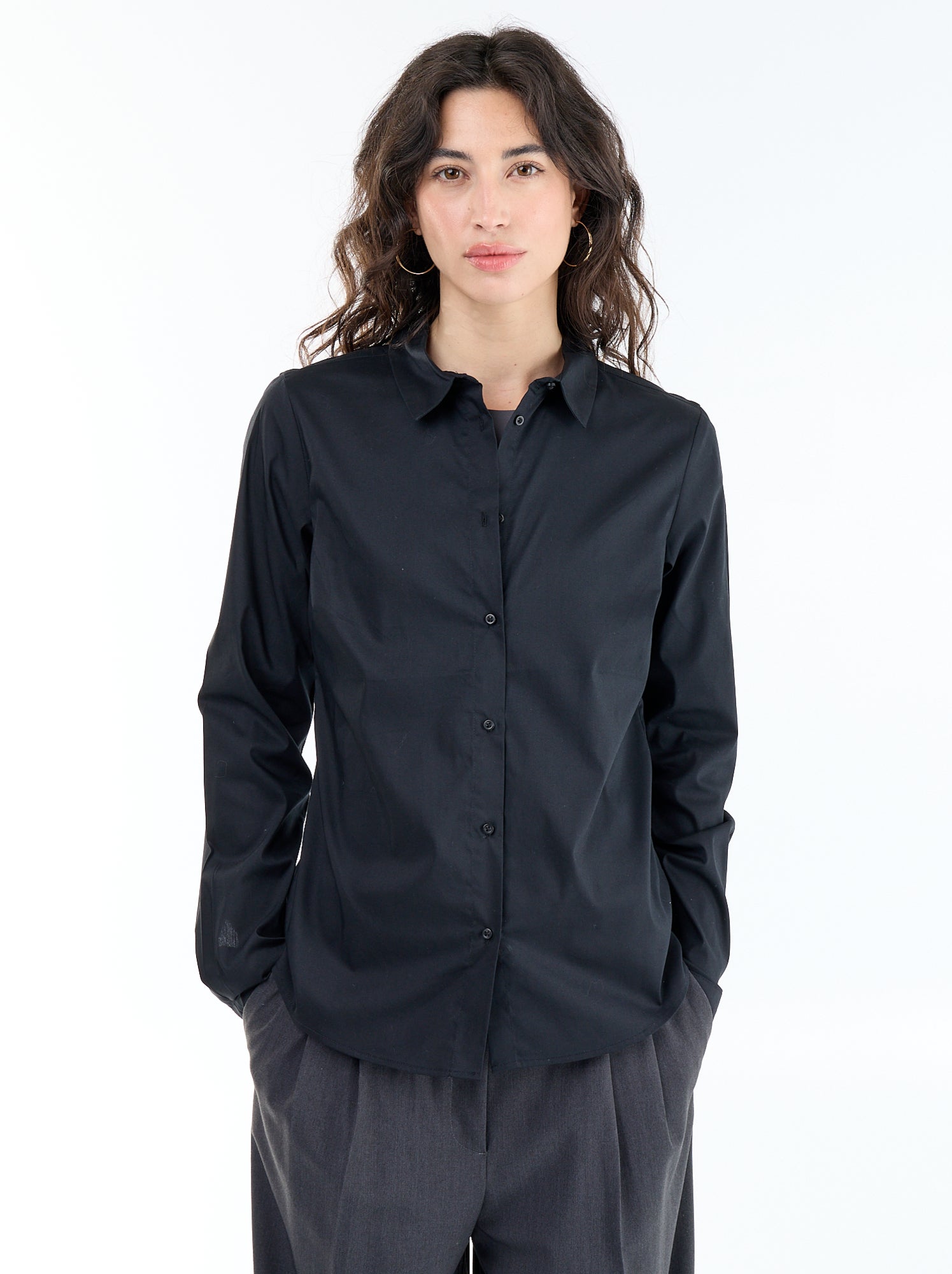 Chemise fittée col italien - Noir