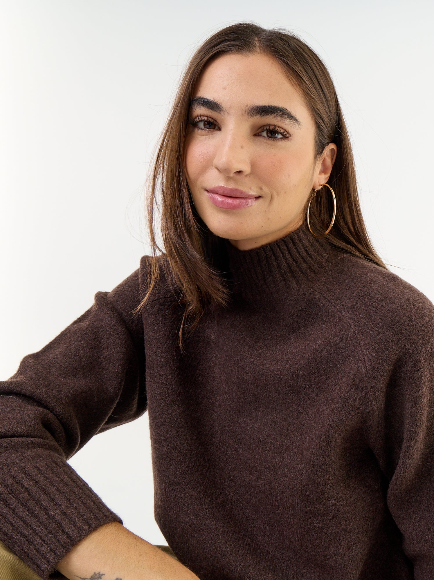 Pull col montant en rib - Marron