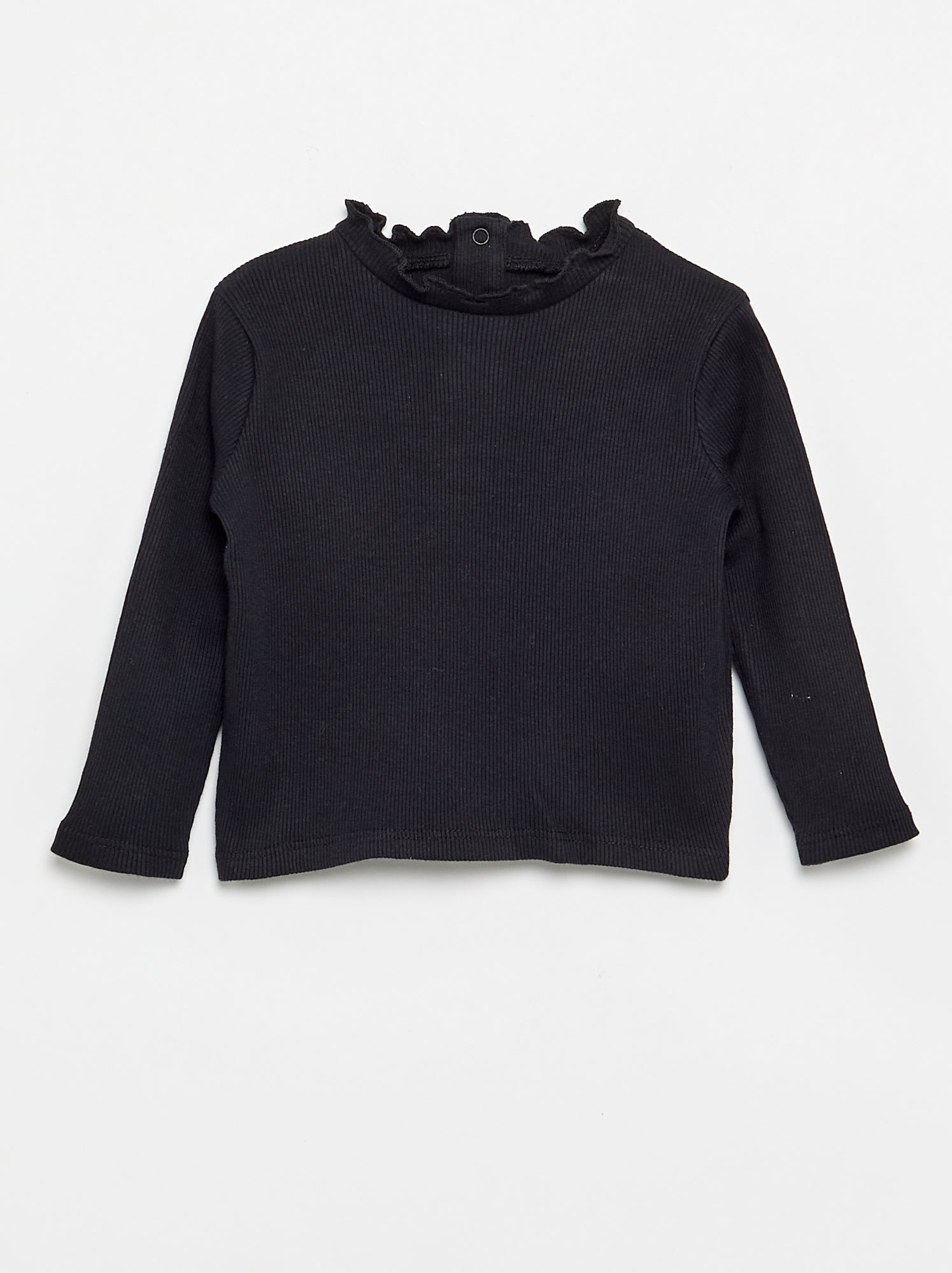 Tee-shirt rib col ondulé - Noir