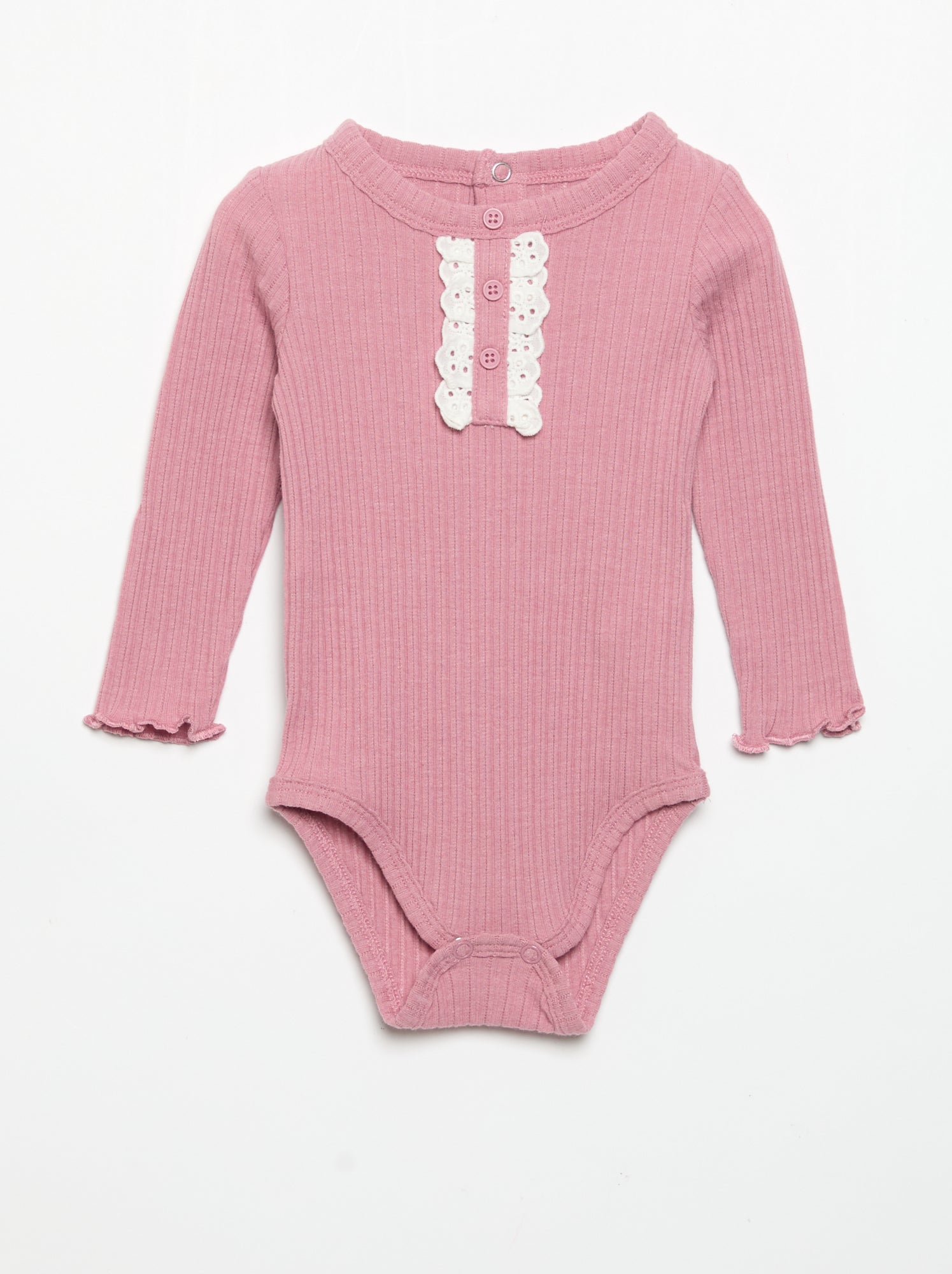 Body en maille côtelée avec broderie anglaise - Rose