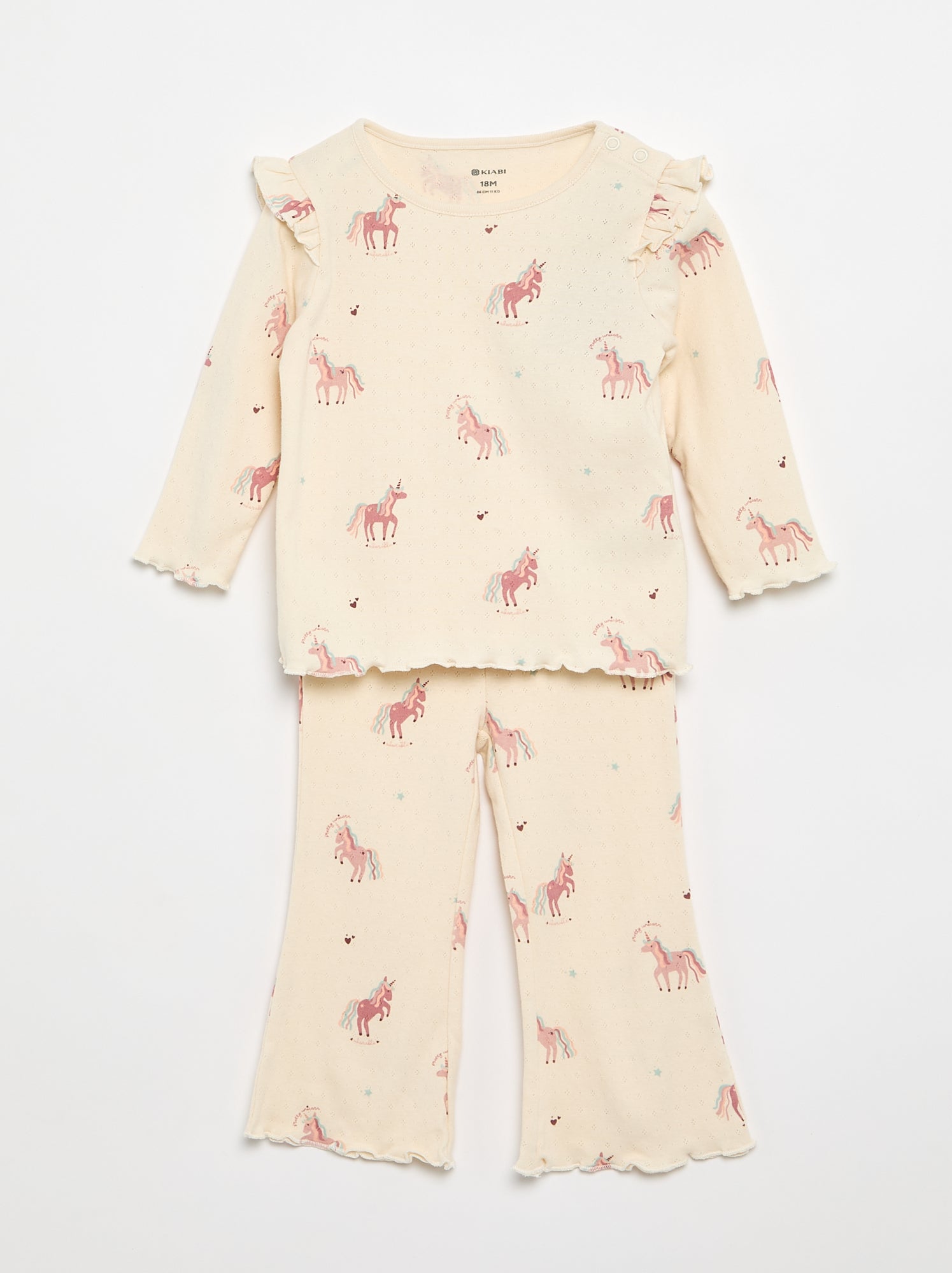 T-shirt en maille pointelle + pantalon - 2 pièces - Beige