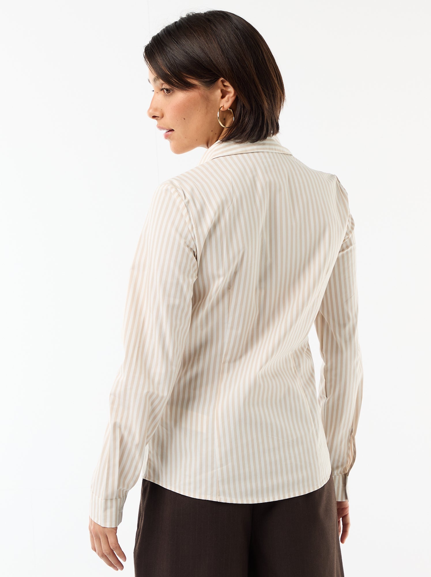Chemise fittée col italien - Beige (YZ543_18)