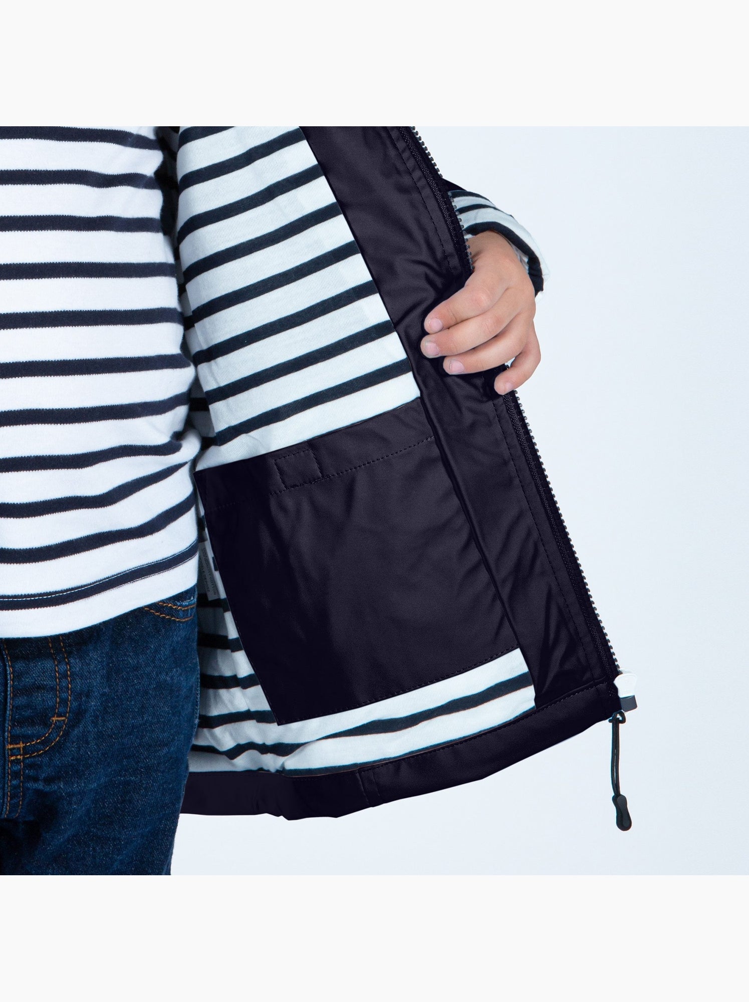Ciré imperméable enfant 'Breizh Océan', intérieur jersey rayé - Mixte, garçon ou fille - Marine Métal