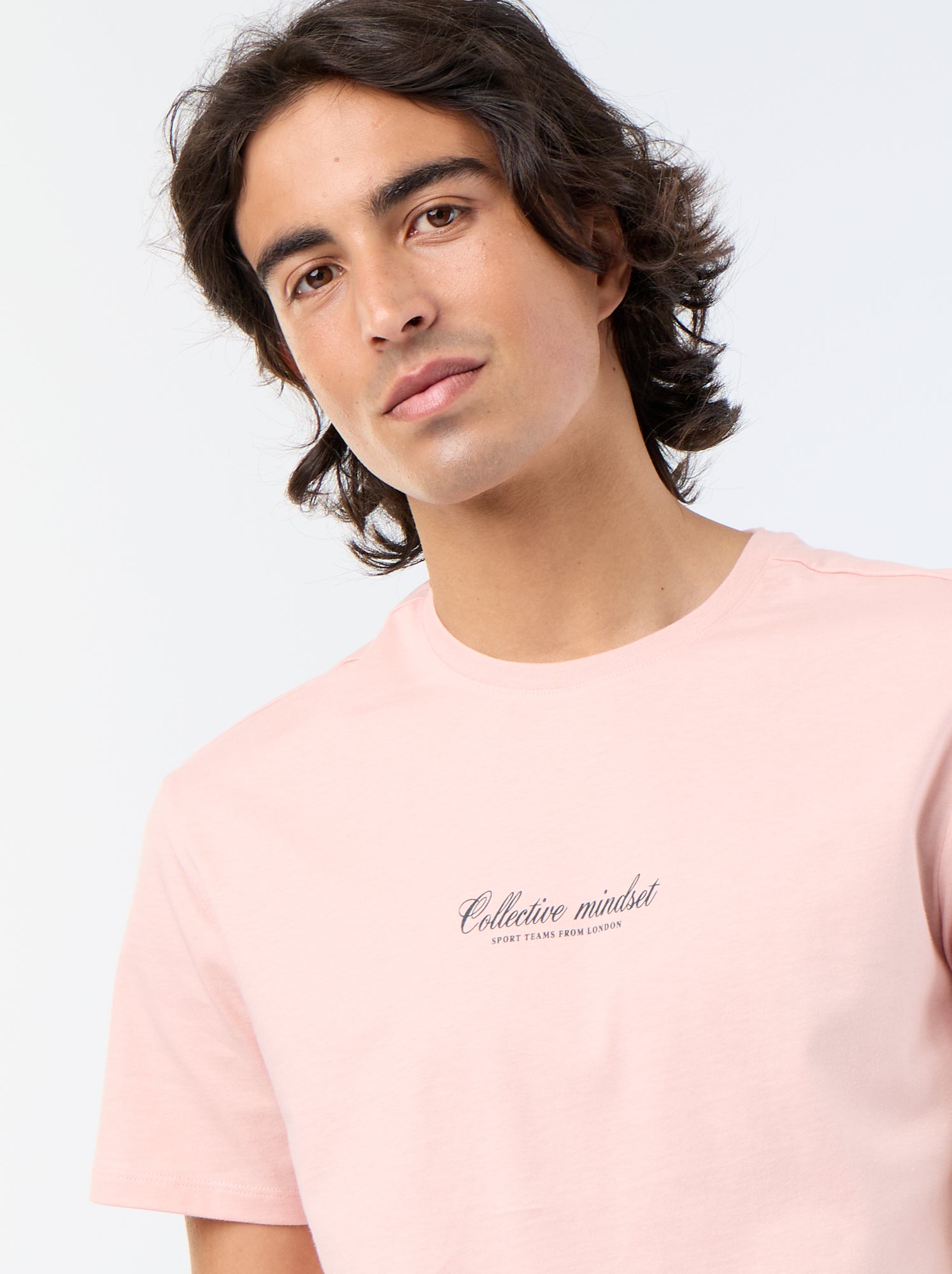 T-shirt en coton imprimé pour homme à col rond - Rose