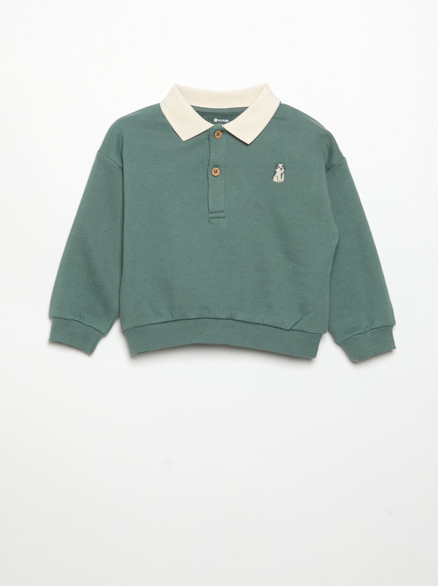 Sweat à manches longues avec col polo - Vert