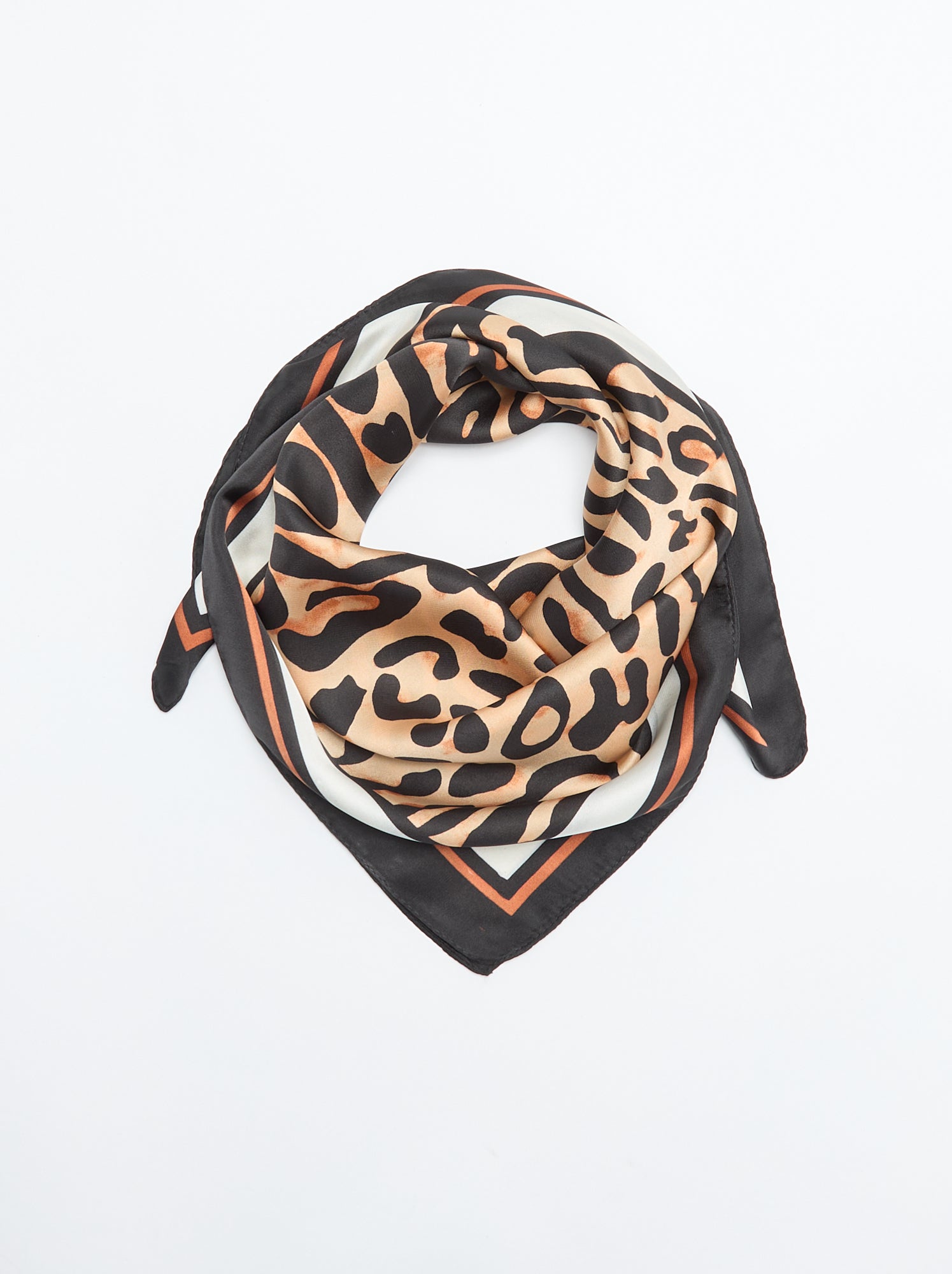 Foulard carré avec imprimé léopard - Noir