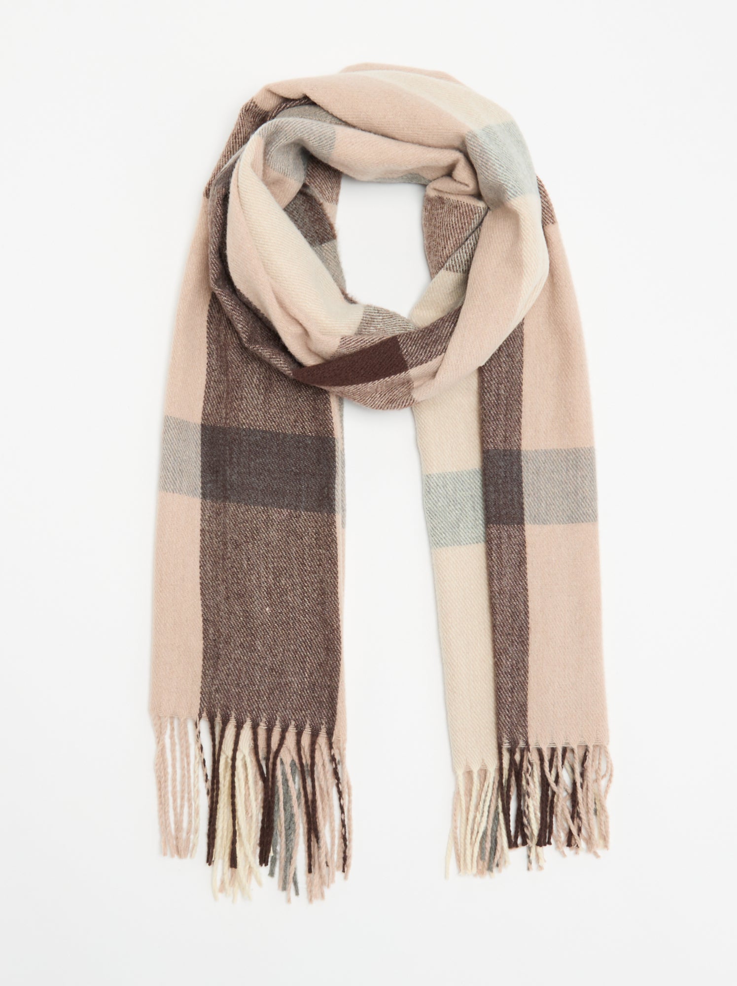 Foulard forme écharpe à carreaux - Marron