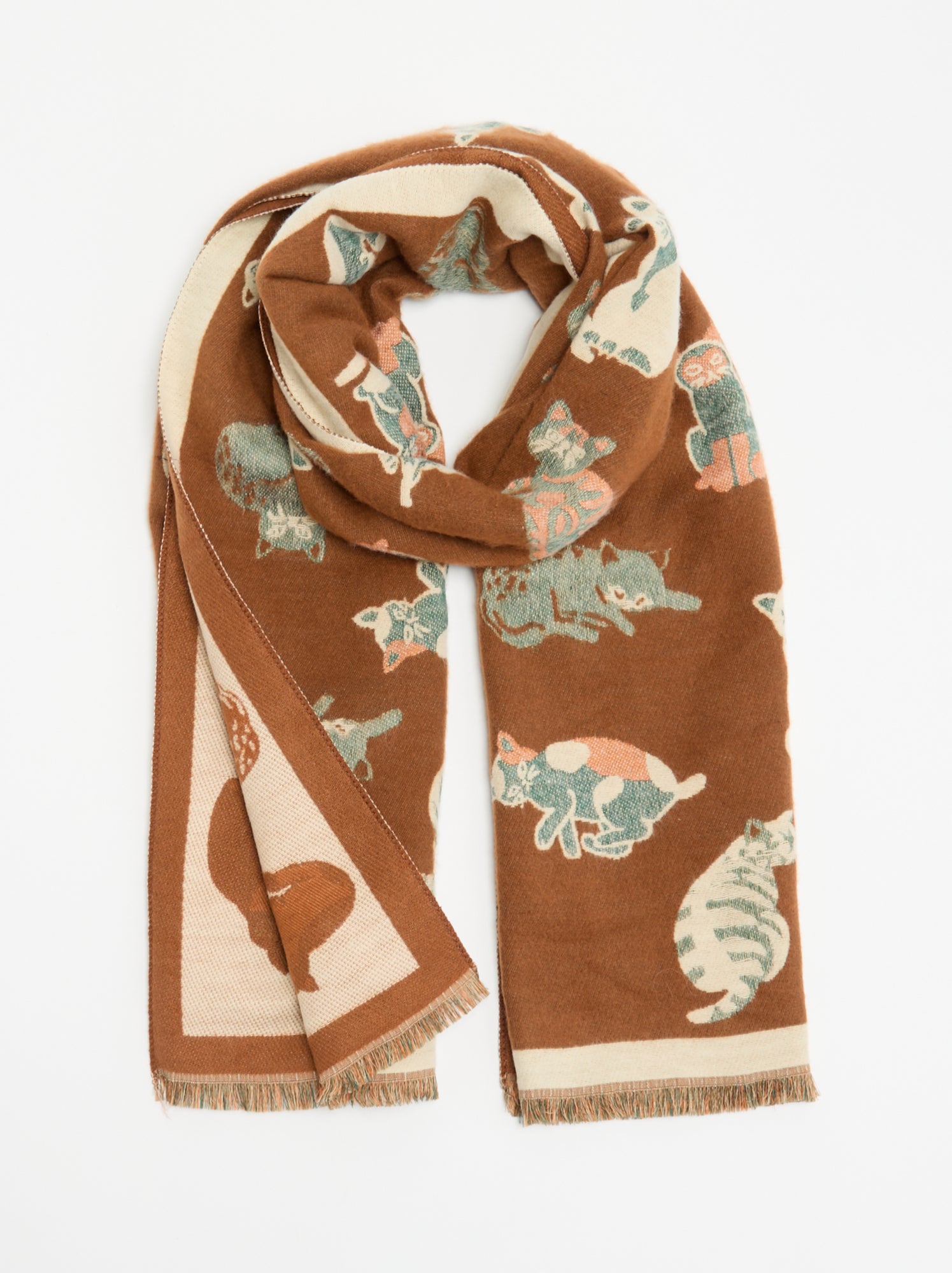 Foulard imprimé 'chats' - Marron