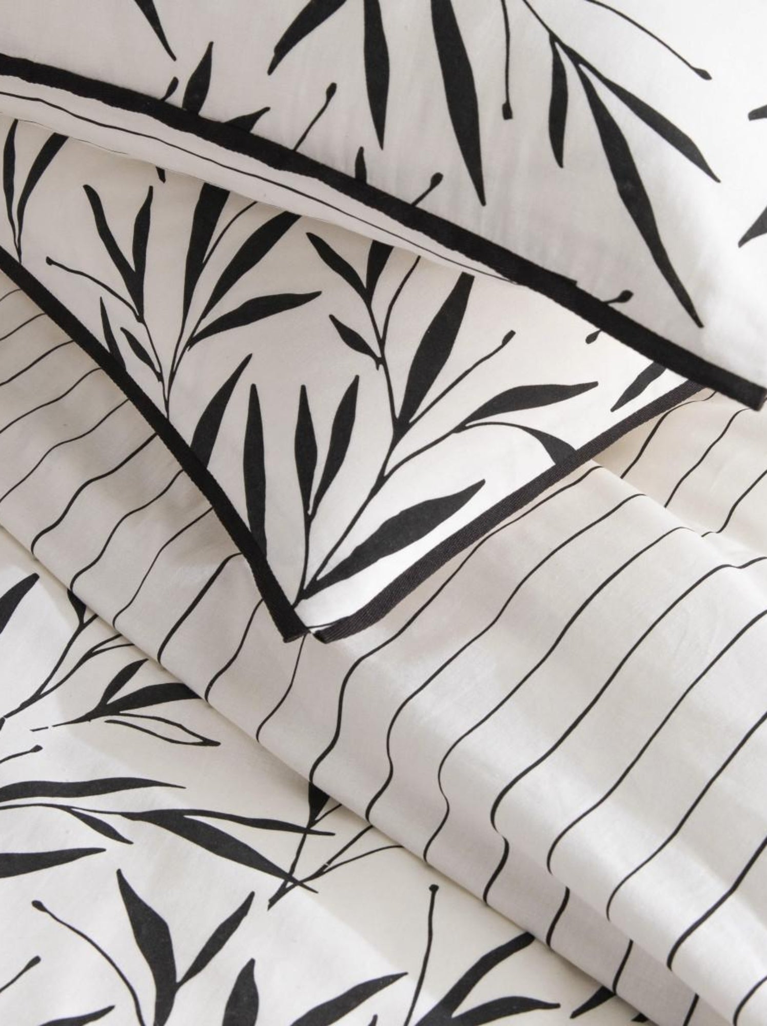 Future home - parure de lit 2 personnes feuillage et rayures en coton - Blanc