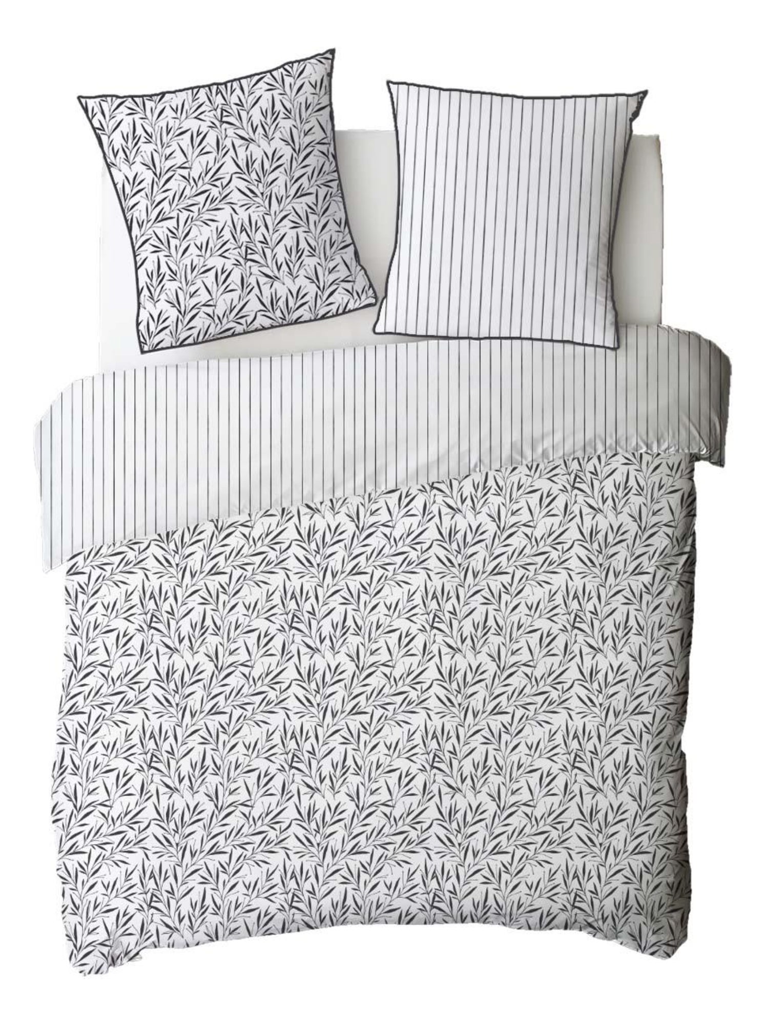 Future home - parure de lit 2 personnes feuillage et rayures en coton - Blanc