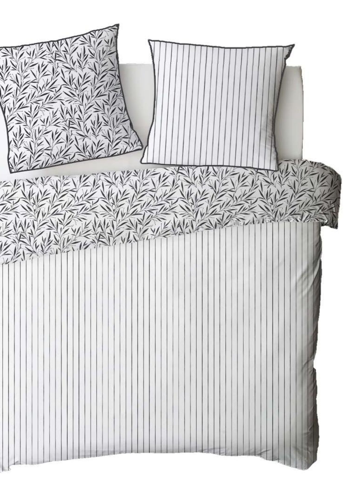 Future home - parure de lit 2 personnes feuillage et rayures en coton - Blanc