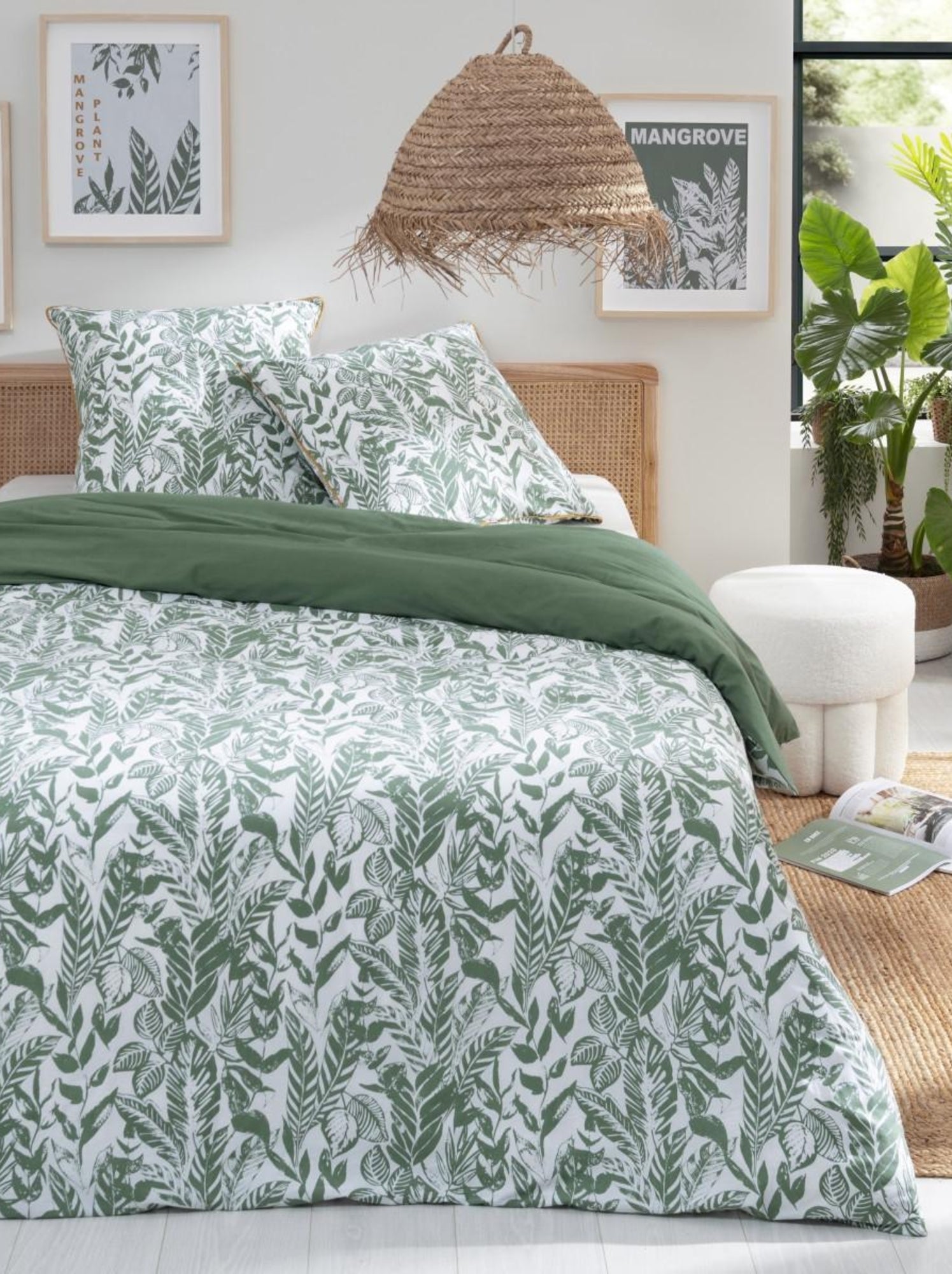 Future home - parure de lit 2 personnes tropical réversible unie - Vert