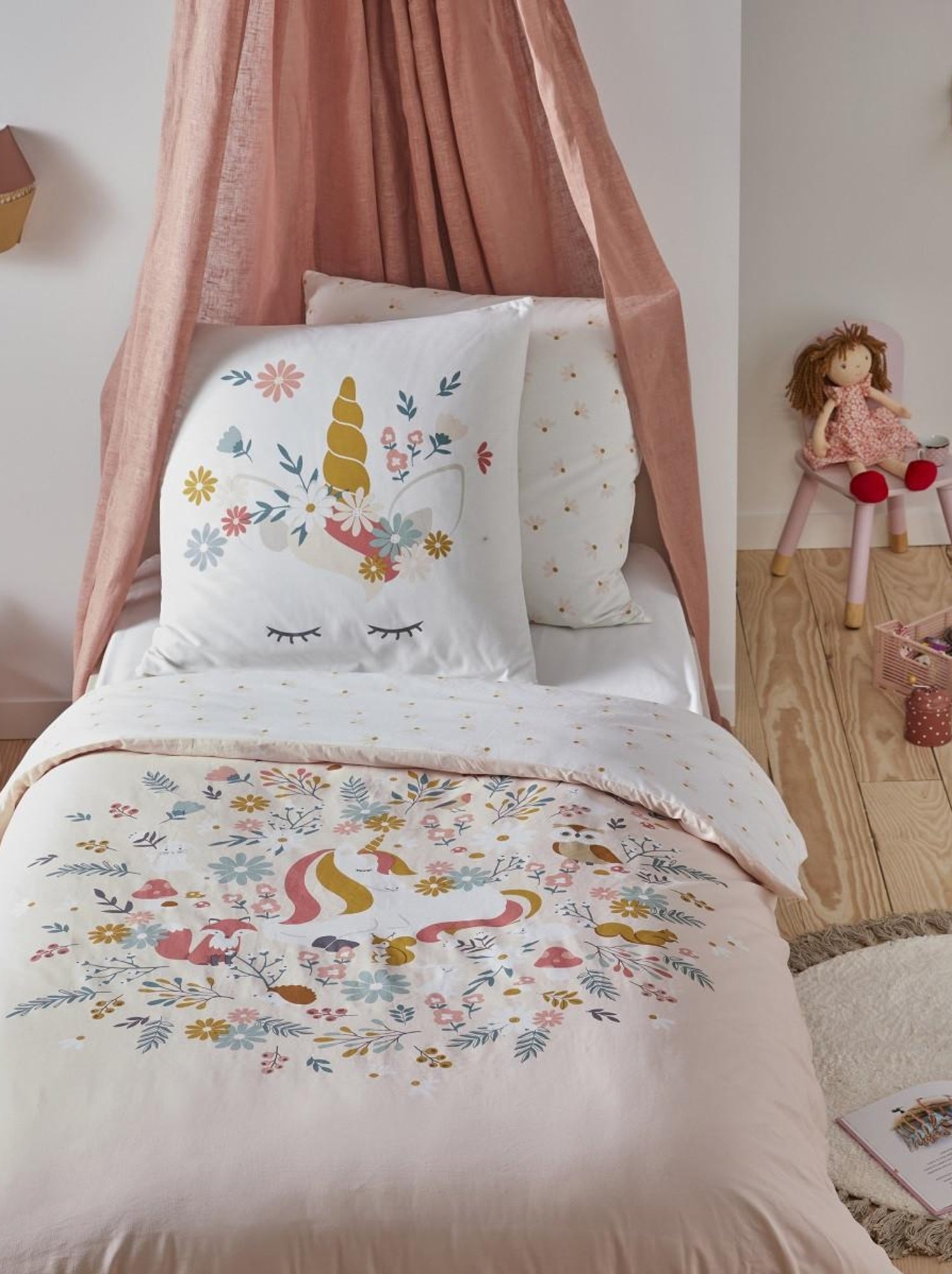 Future home - parure de lit enfant en coton imprimé rose licorne - Rose
