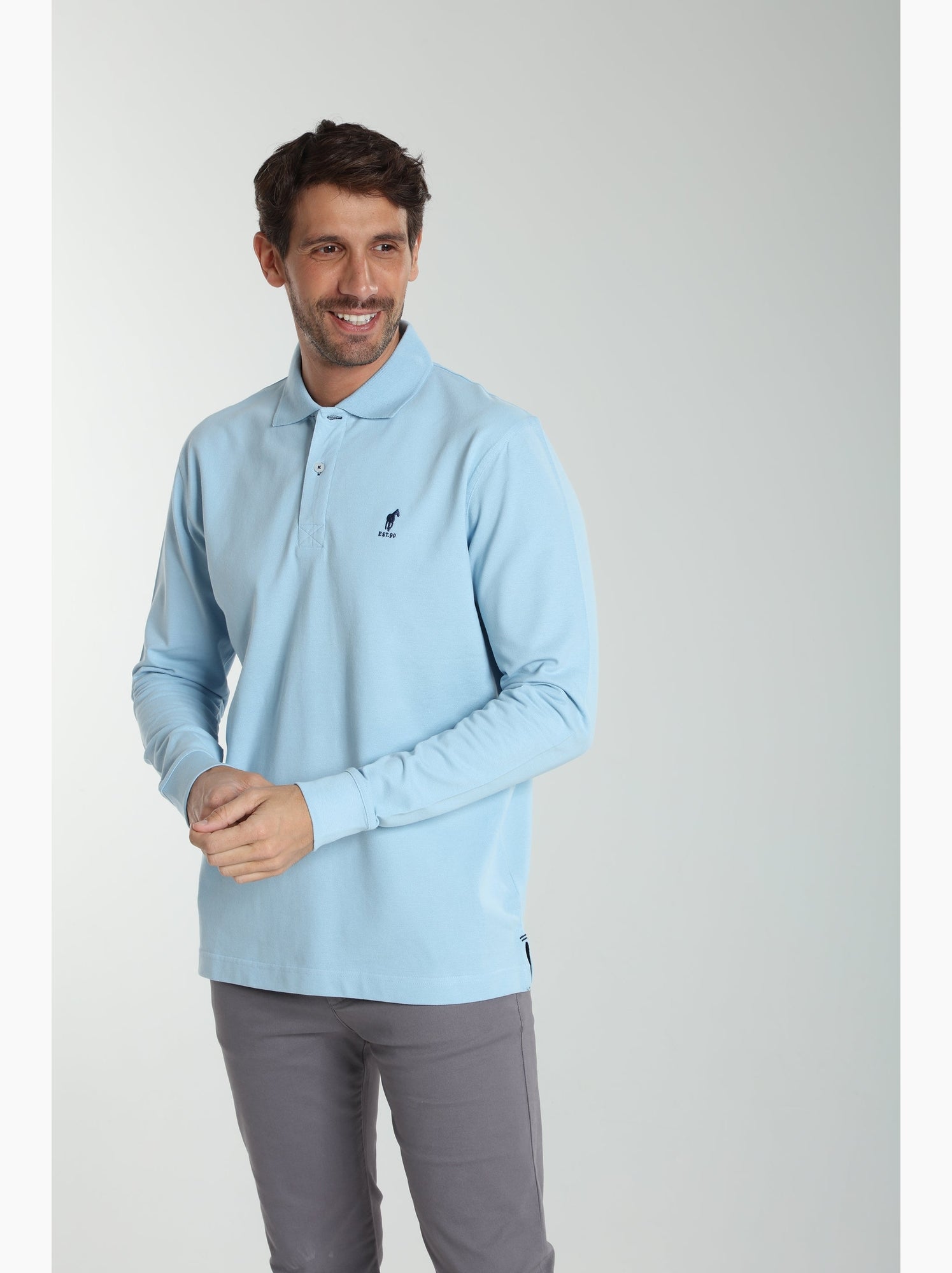 Gentleman Farmer - Polo manches longues en coton PERY - Bleu ciel