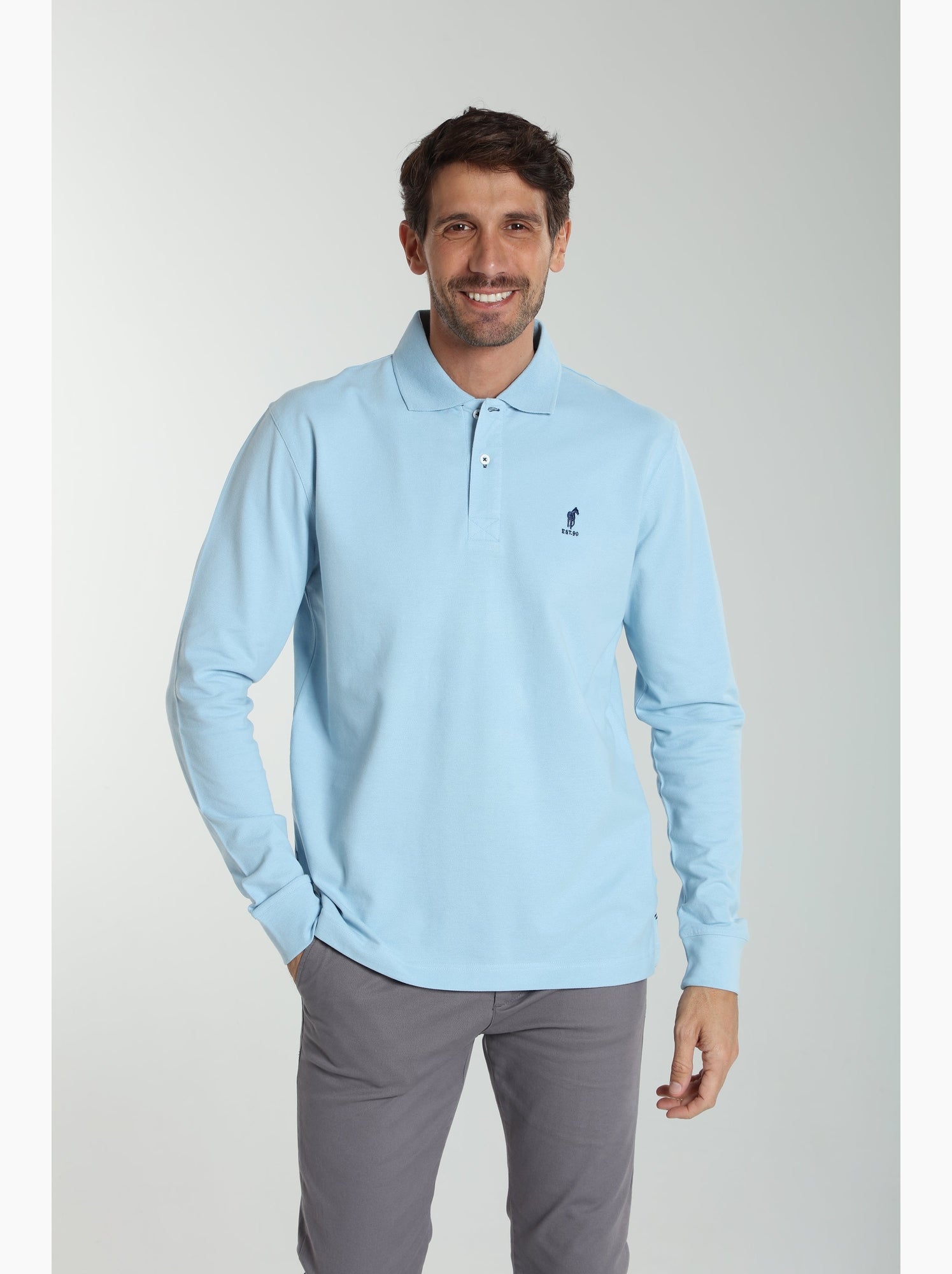 Gentleman Farmer - Polo manches longues en coton PERY - Bleu ciel