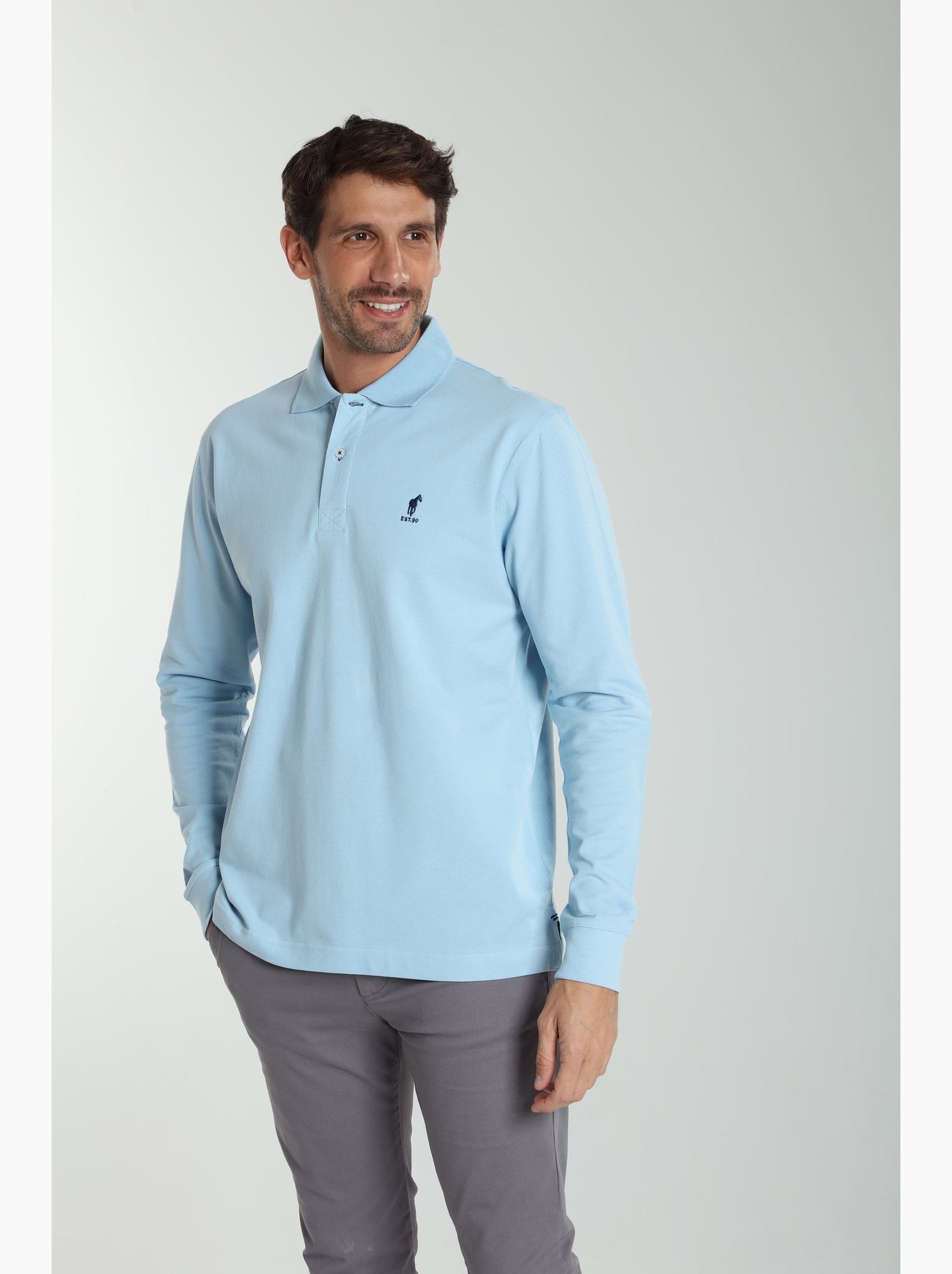 Gentleman Farmer - Polo manches longues en coton PERY - Bleu ciel
