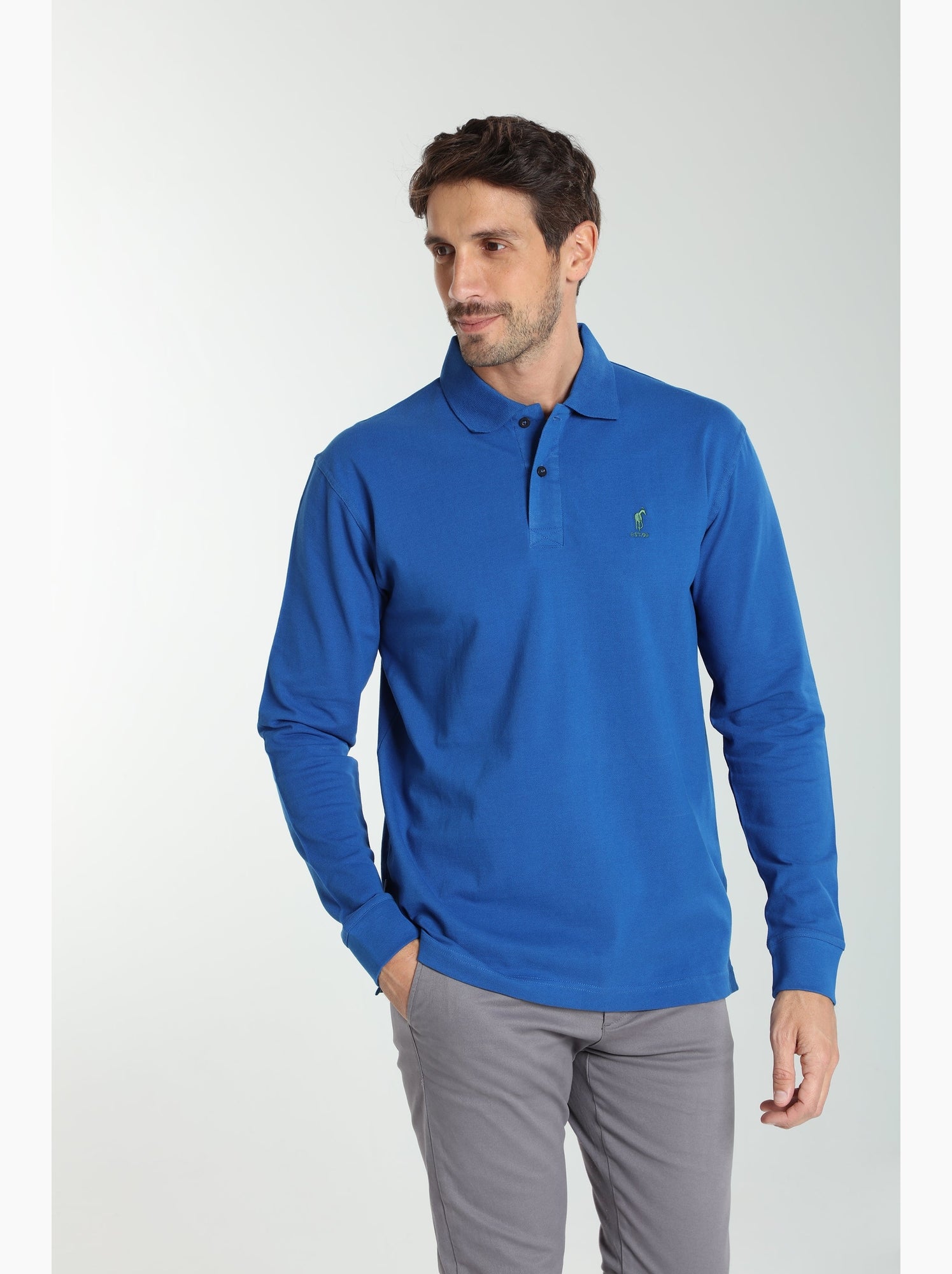 Gentleman Farmer - Polo manches longues en coton PERY - Bleu