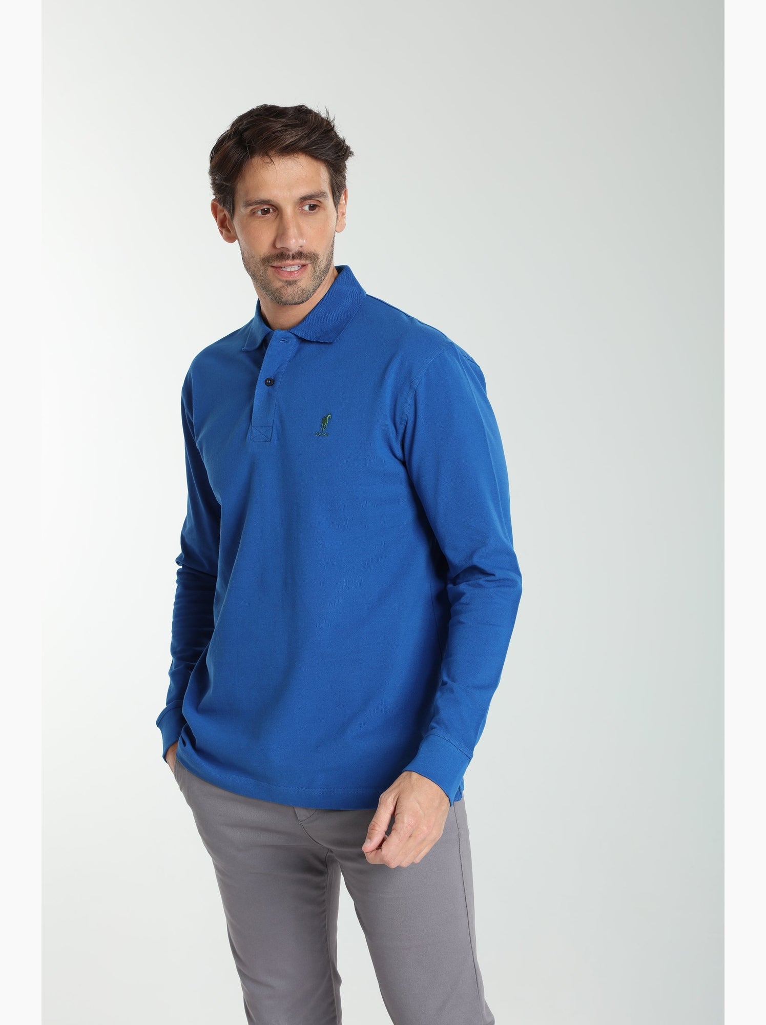 Gentleman Farmer - Polo manches longues en coton PERY - Bleu